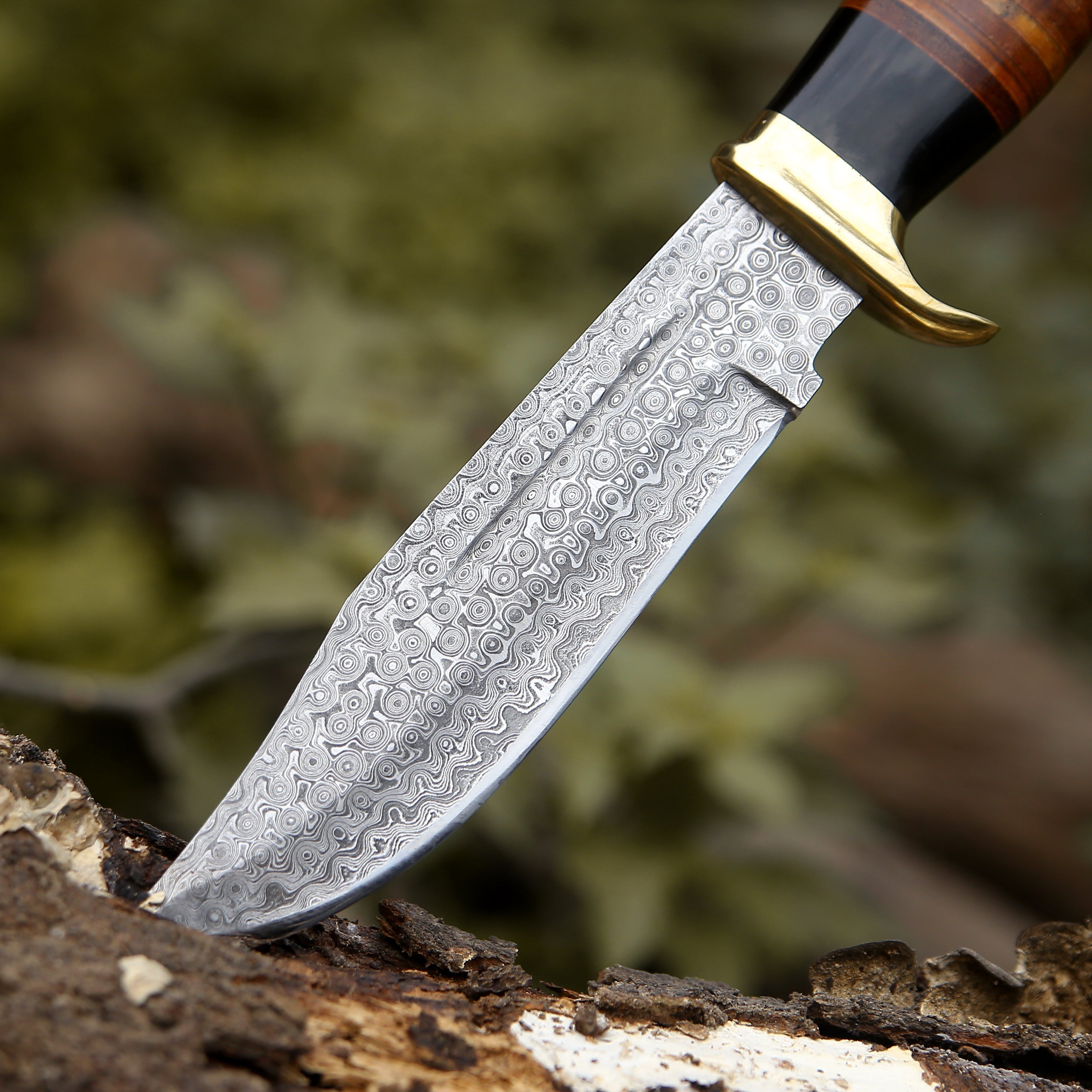Premium Custom Bowie Knife with Genuine Bull Horn Handle & Stacked Leather Grip - Hunting, Camping, Outdoor Survival & Collectible Knife for Men