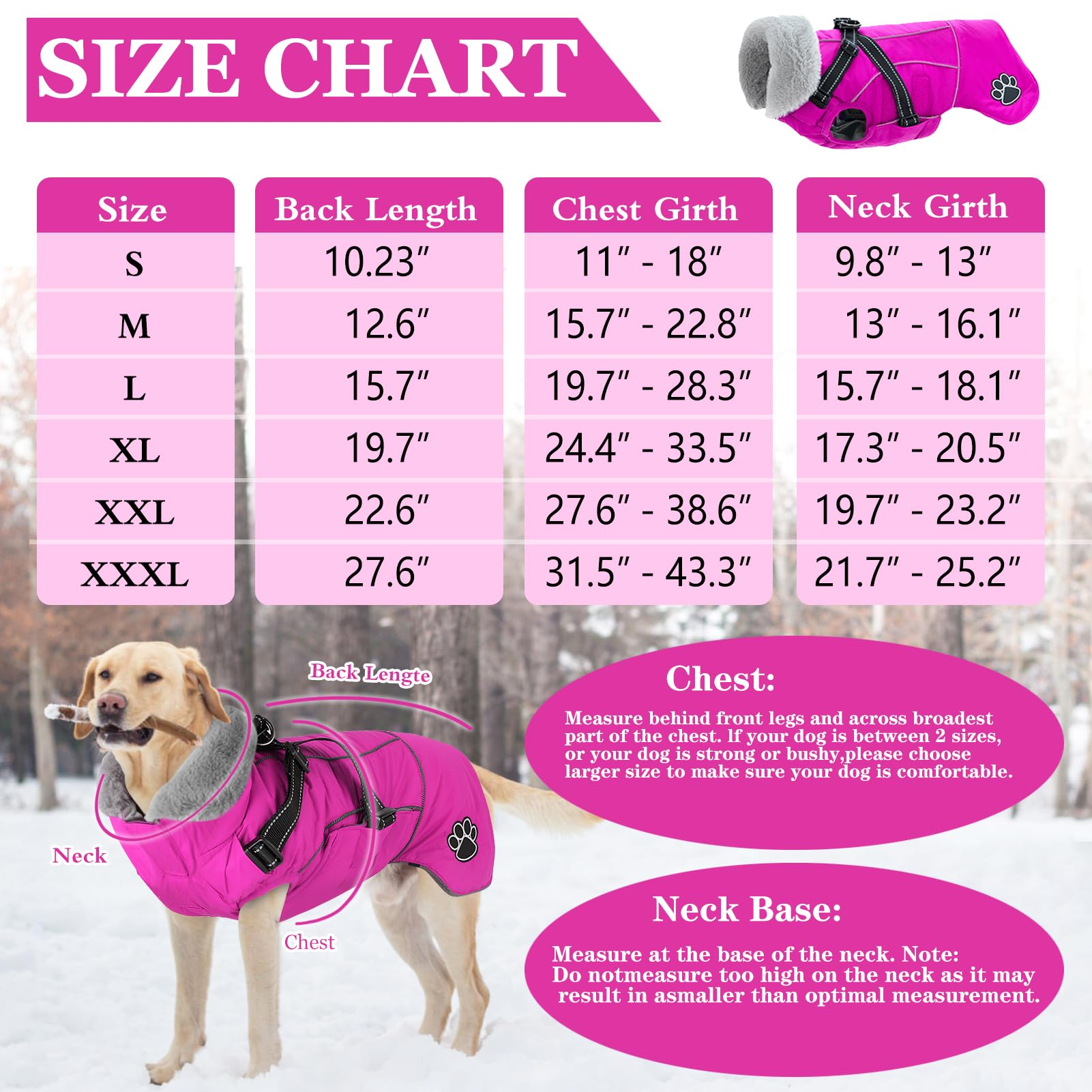 Doglay Reflective Waterproof Dog Coat with Harness - Adjustable Fleece Winter Jacket for Small, Medium & Large Dogs - Keep Pets Warm in Cold Weather for Outdoor Walks & Adventures