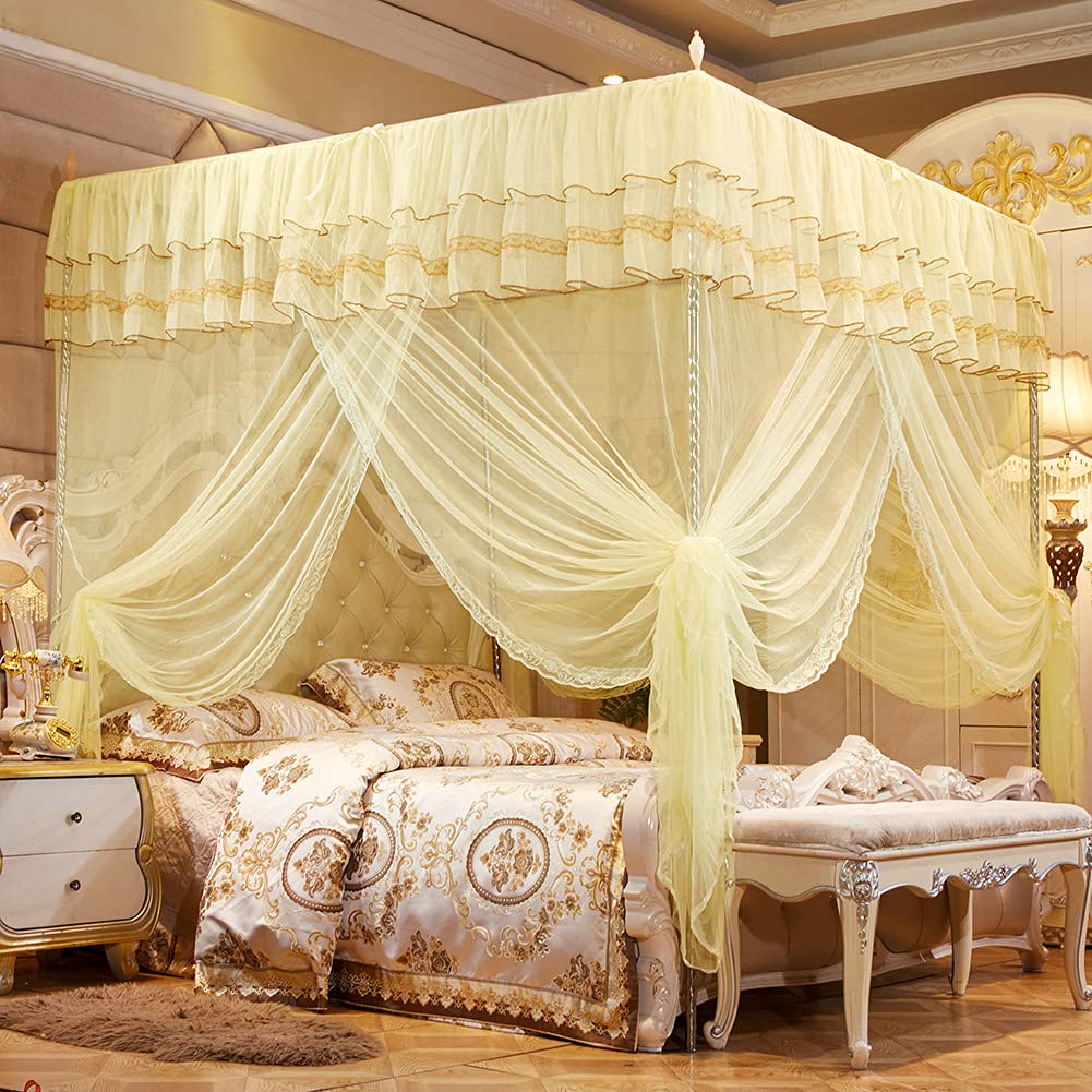 Elegant Lace Bed Canopy Curtains - 3 Side Openings for Home Bedroom Decor (180x200x200cm) | Perfect for Romantic Bedroom, Wedding Decor & Boho Chic Style