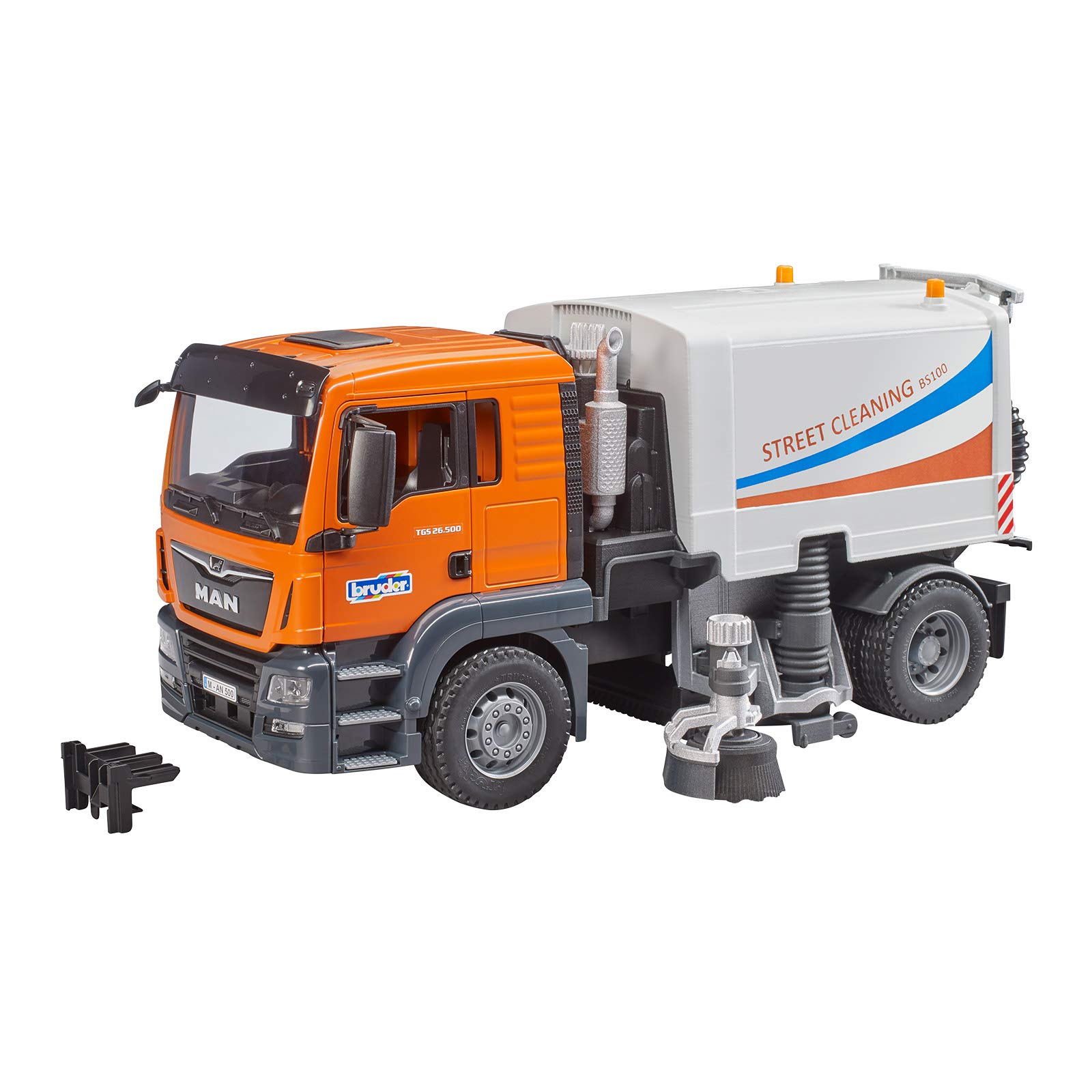 Bruder Toys MAN TGS Street Sweeper Truck - Realistic Commercial Vehicle with Opening Doors, Adjustable Brushes & Flexible Hose - Perfect for Kids Ages 4+ | Pretend Play, Construction Role Play, Educational Toy for Toddlers