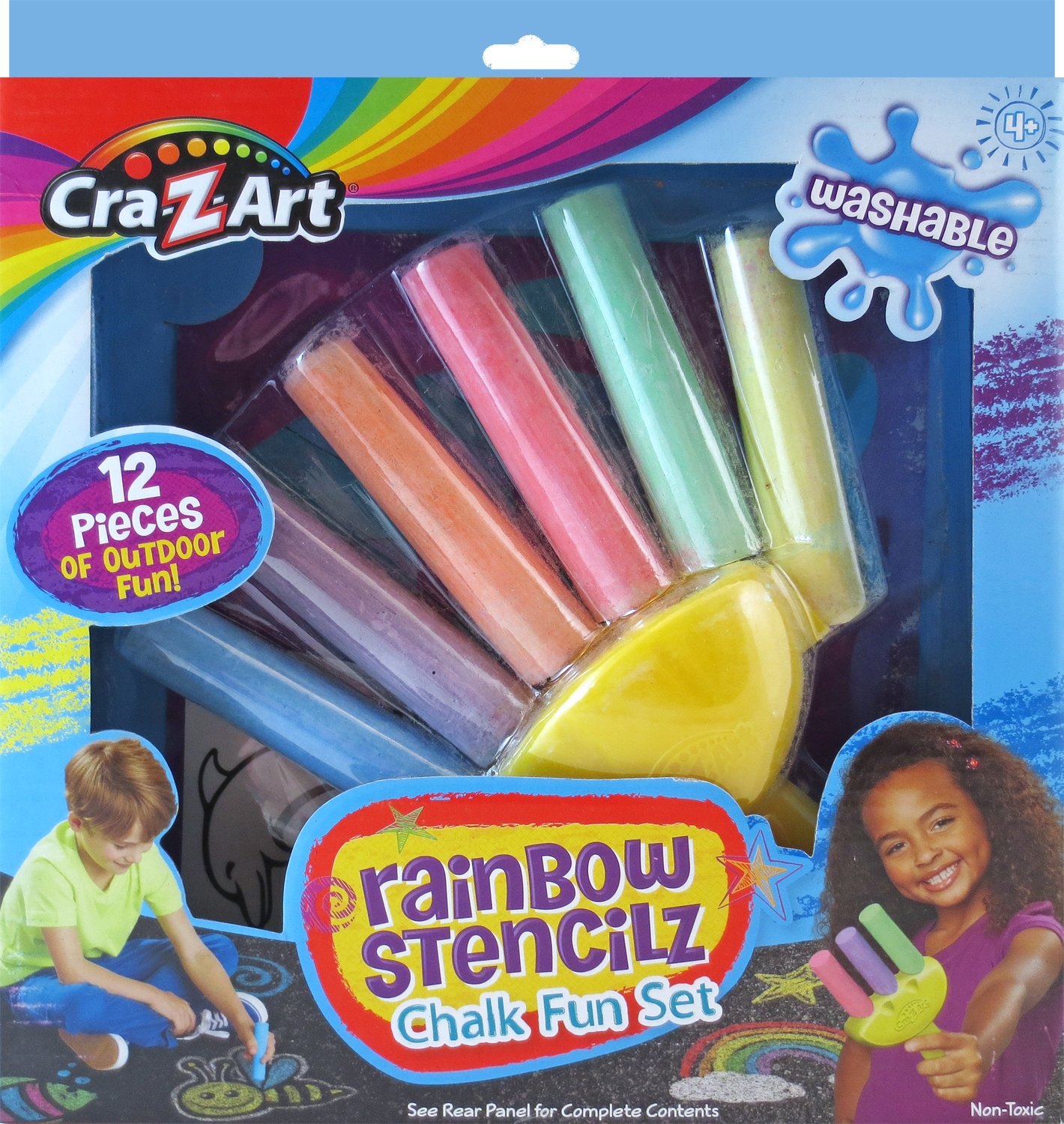 Cra-Z-Art Rainbow Stencilz Chalk Fun Set - 24 Vibrant Colors with Reusable Stencils for Kids Outdoor Sidewalk Art & Creative Play