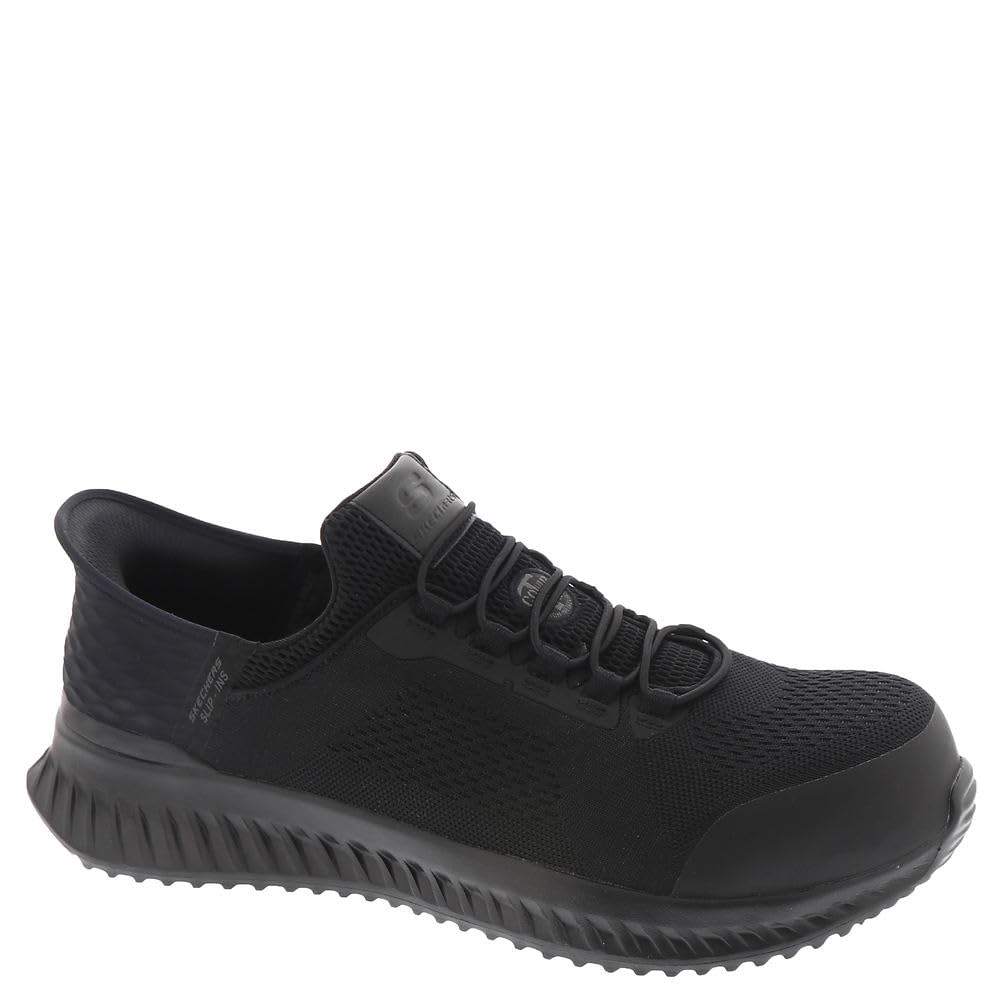 Skechers Men's Hands Free Slip-On Work Shoes with Composite Toe - Black, Size 10 Wide | Comfortable Safety Shoes for Construction, Warehouse & Industrial Work