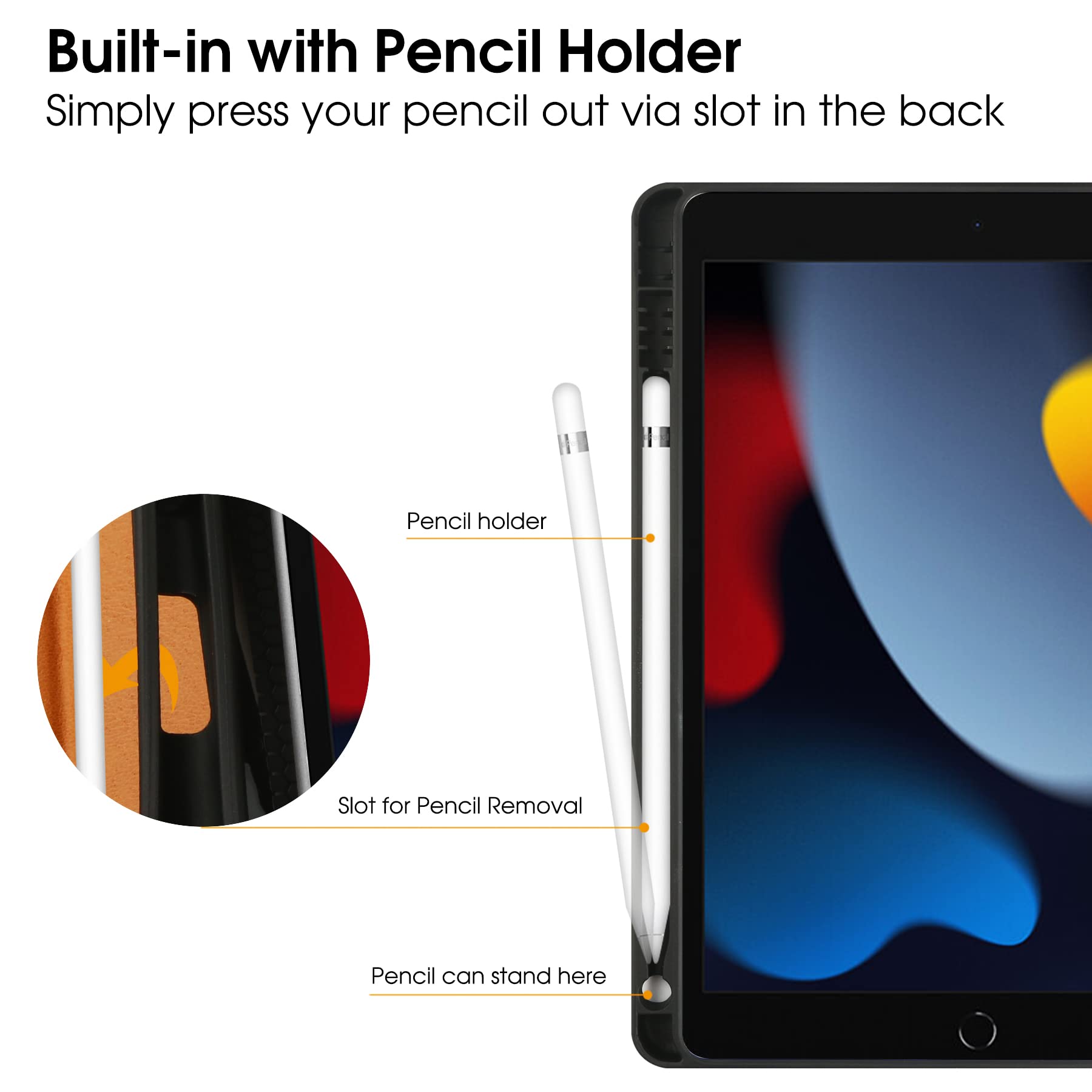 Premium iPad 9th/8th/7th Generation Case (2021/2020/2019) - 10.2 Inch Protective Cover with Built-in Apple Pencil Holder, Multi-Angle Folio Stand & Auto Sleep/Wake Function - Perfect for Work, School & Travel - Blue/Brown