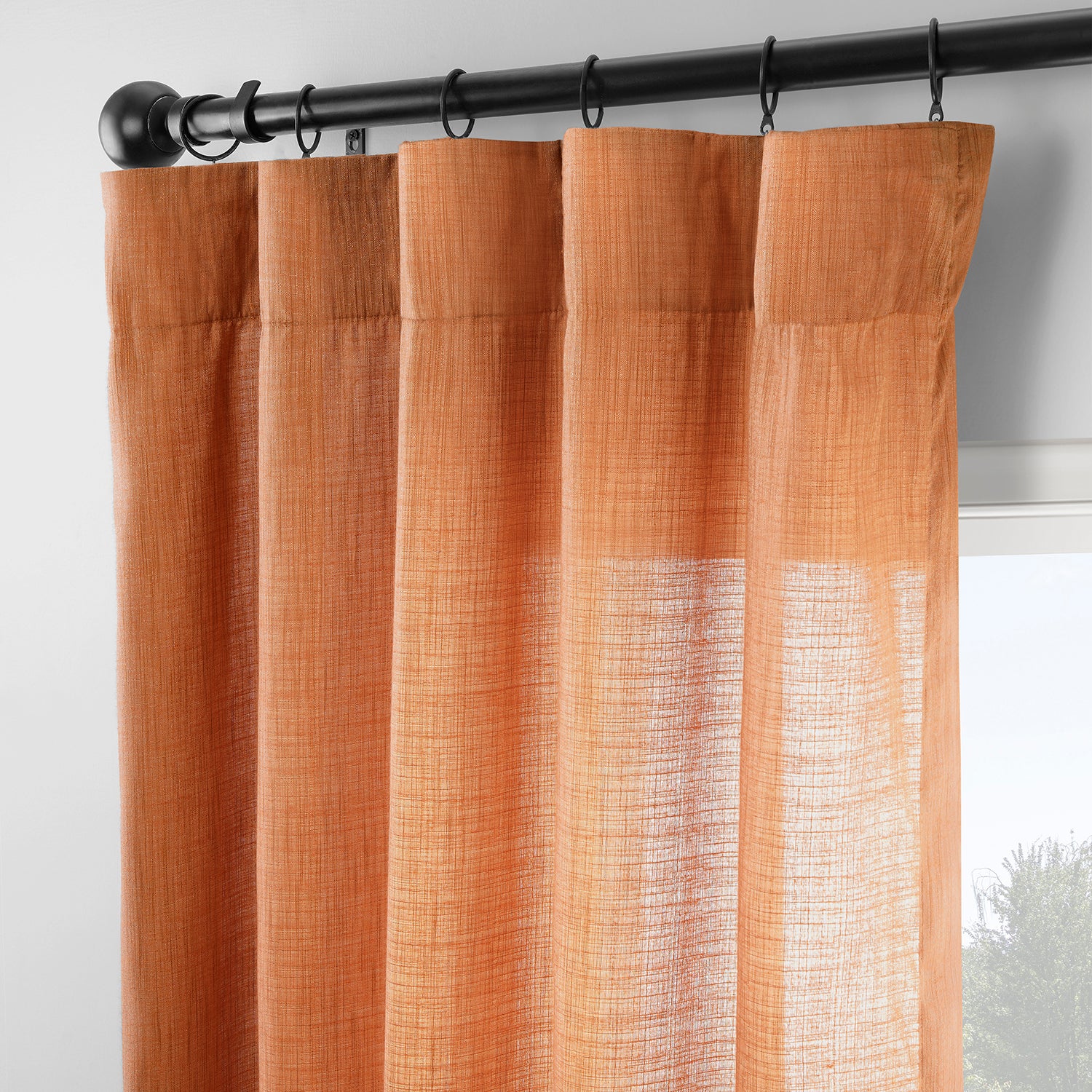 Rustic Orange Linen Weave Light Filtering Curtains - Set of 2 Panels for Living Room, Bedroom & Dining Room Window Treatments