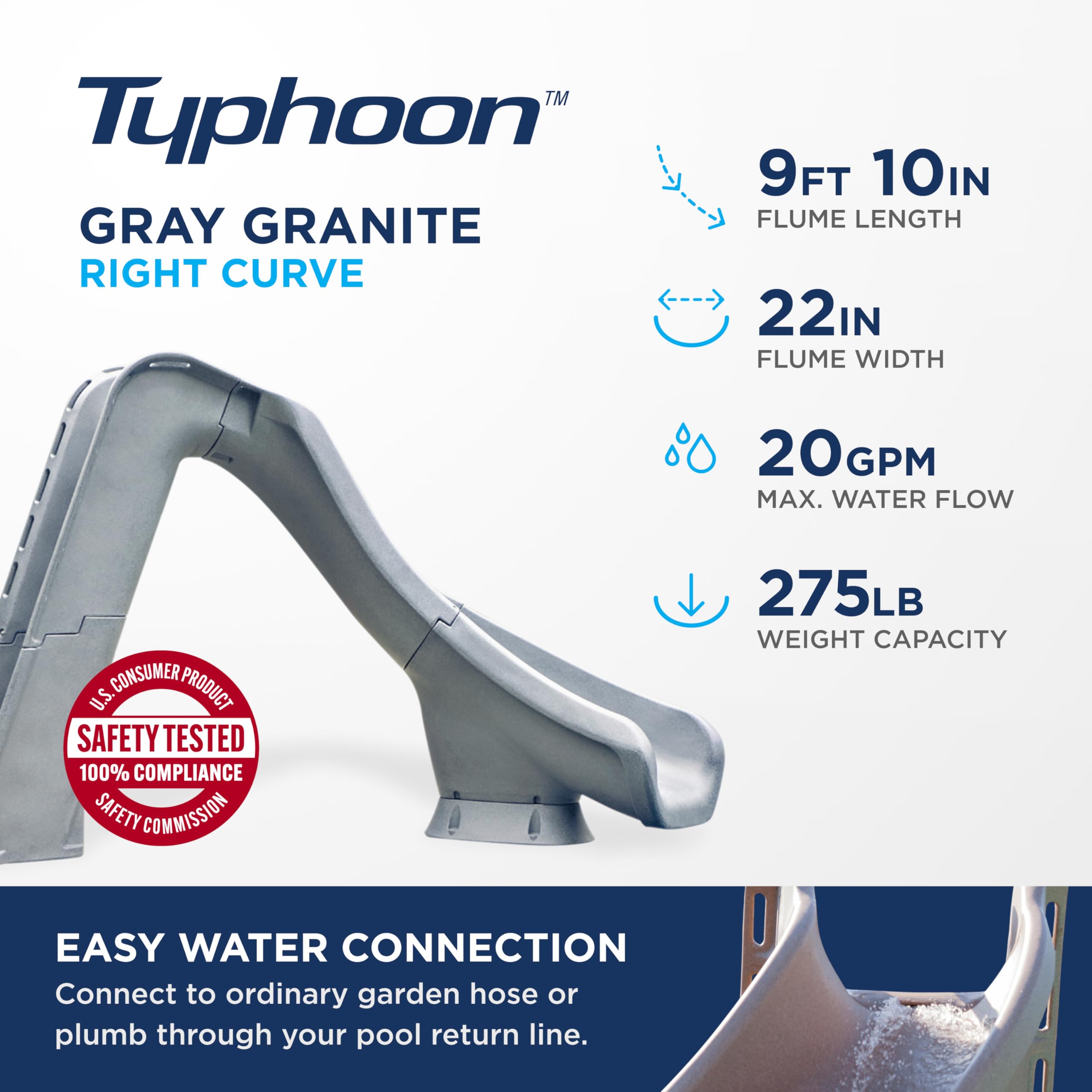 S.R. Smith 670-209-58124 Typhoon Right Curve Pool Slide, Gray Granite - Perfect for Backyard Pools and Water Parks