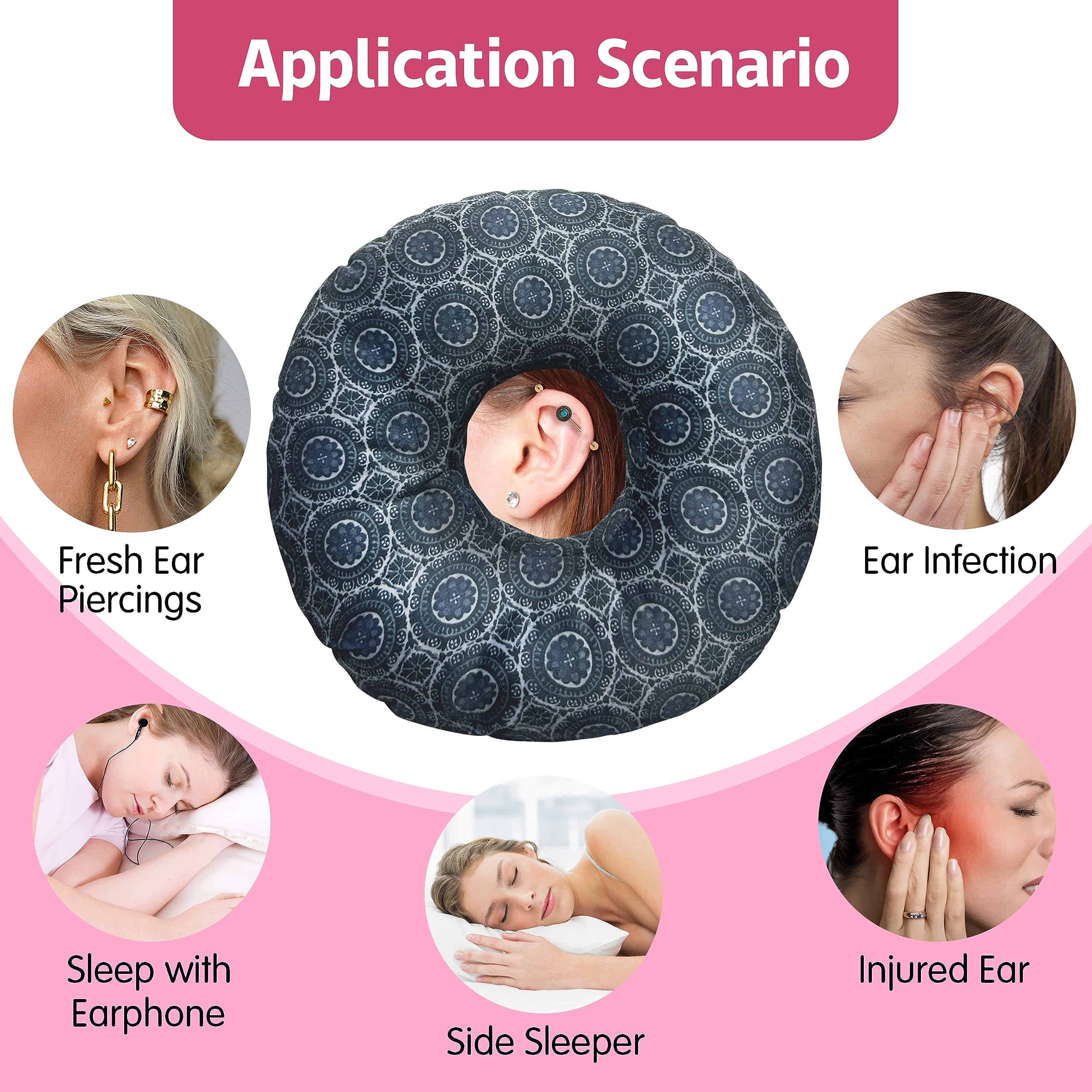Ear Piercing Pillow for Side Sleepers - Donut Pillow with Hole for Ear Pain Relief - Pressure Sores & Comfort Support for Adults - Perfect for Post-Ear Surgery, Tinnitus & Side Sleeping Comfort