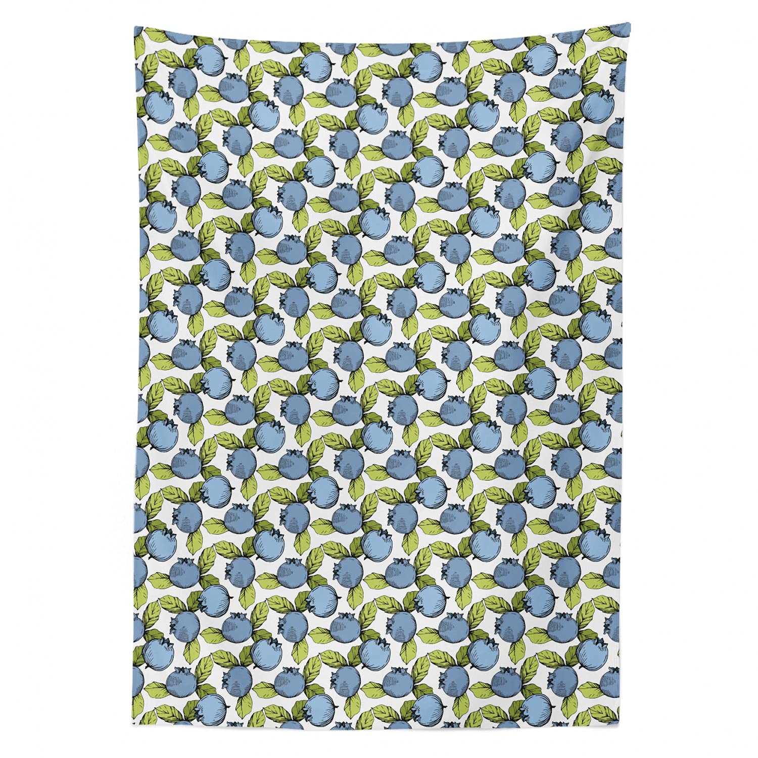 Ambesonne Botany Tablecloth - Blueberries and Leaves Forest Fruits Design, Rectangle Satin Dining Table Cover 52x70 Inches, Apple Green Slate Blue - Perfect for Kitchen, Dining Room, and Outdoor Picnics