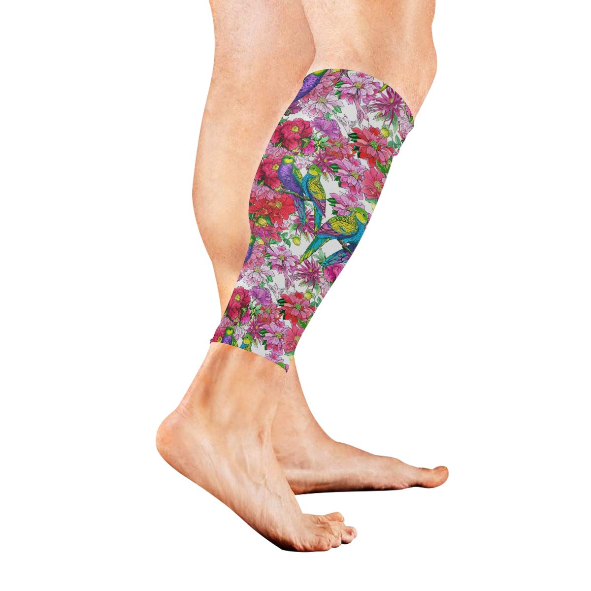 AHOMY Sports Calf Compression Sleeves - Watercolor Parrot Flower Design, Breathable Leg Support for Men & Women - Perfect for Running, Cycling, Gym Workouts & Post-Workout Recovery