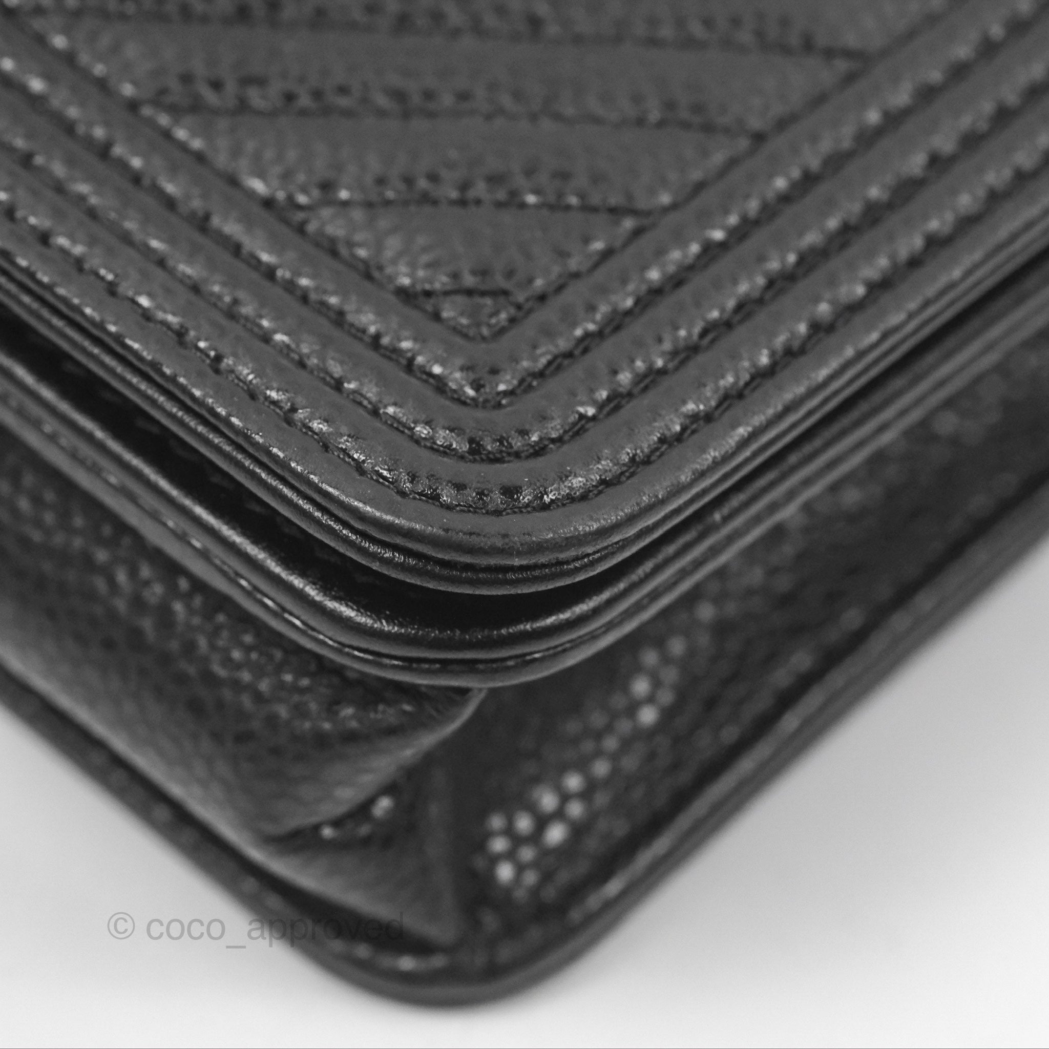 Chanel Chevron Boy Wallet on Chain WOC Black Caviar Leather with Silver Hardware - Luxury Crossbody Bag for Women, Perfect for Evening Parties & Date Nights
