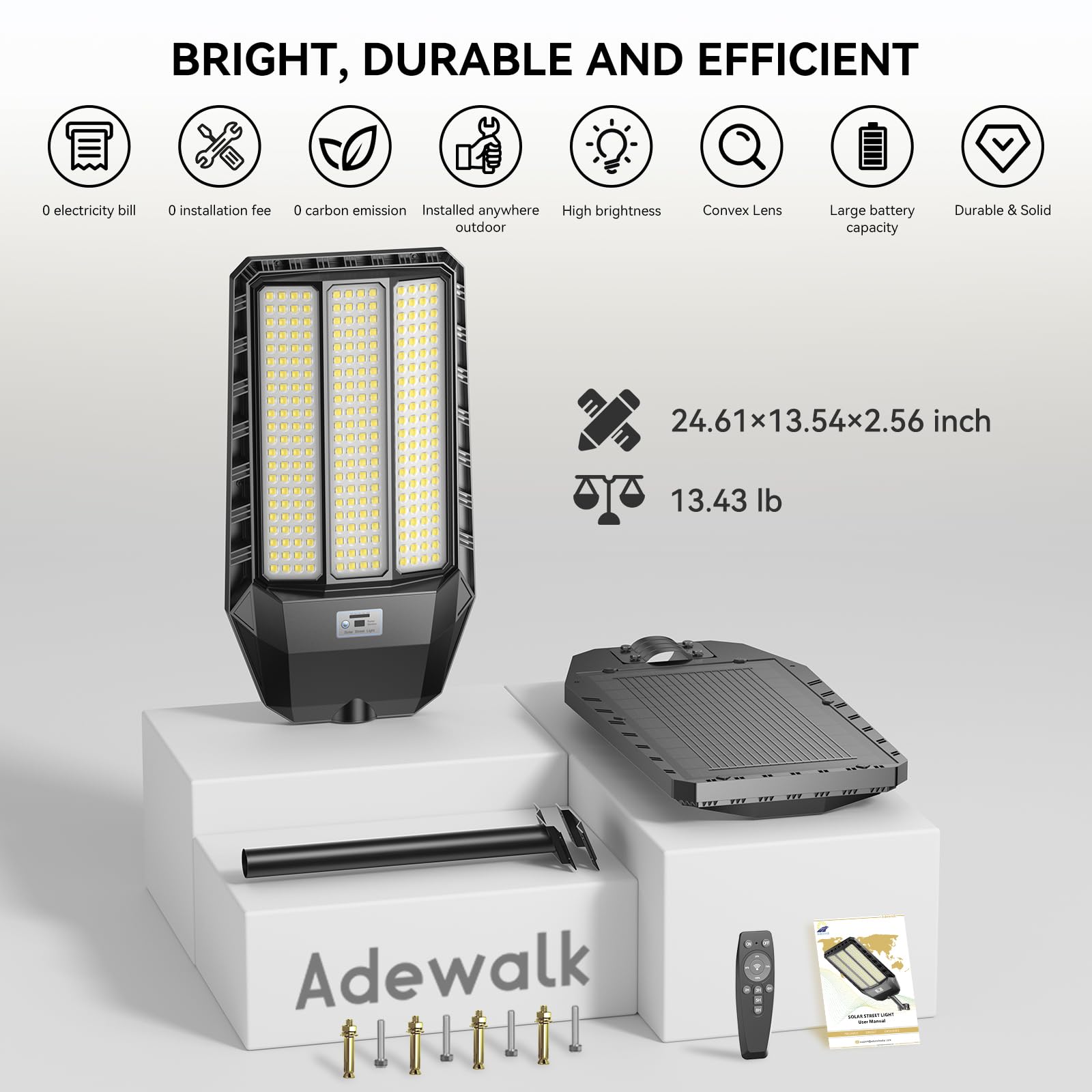 8000W Solar Street Lights Outdoor - IP67 Waterproof LED Parking Lot Lights with Motion Sensor & Remote Control, High Lumens Dusk to Dawn Solar Lighting (2 Pack) - Perfect for Driveways, Pathways, Gardens, and Backyard Security