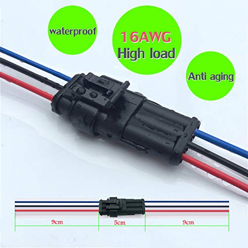 Waterproof 3 Pin Electrical Connector 16AWG for Car, Truck, Boat - 5 Pack