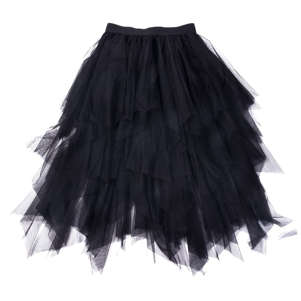 HTKLCZ Women's High Waist Irregular Tulle Skirt - Summer Party Petticoat Casual Skirt (Black, One Size) | Perfect for Weddings, Date Nights & Special Occasions