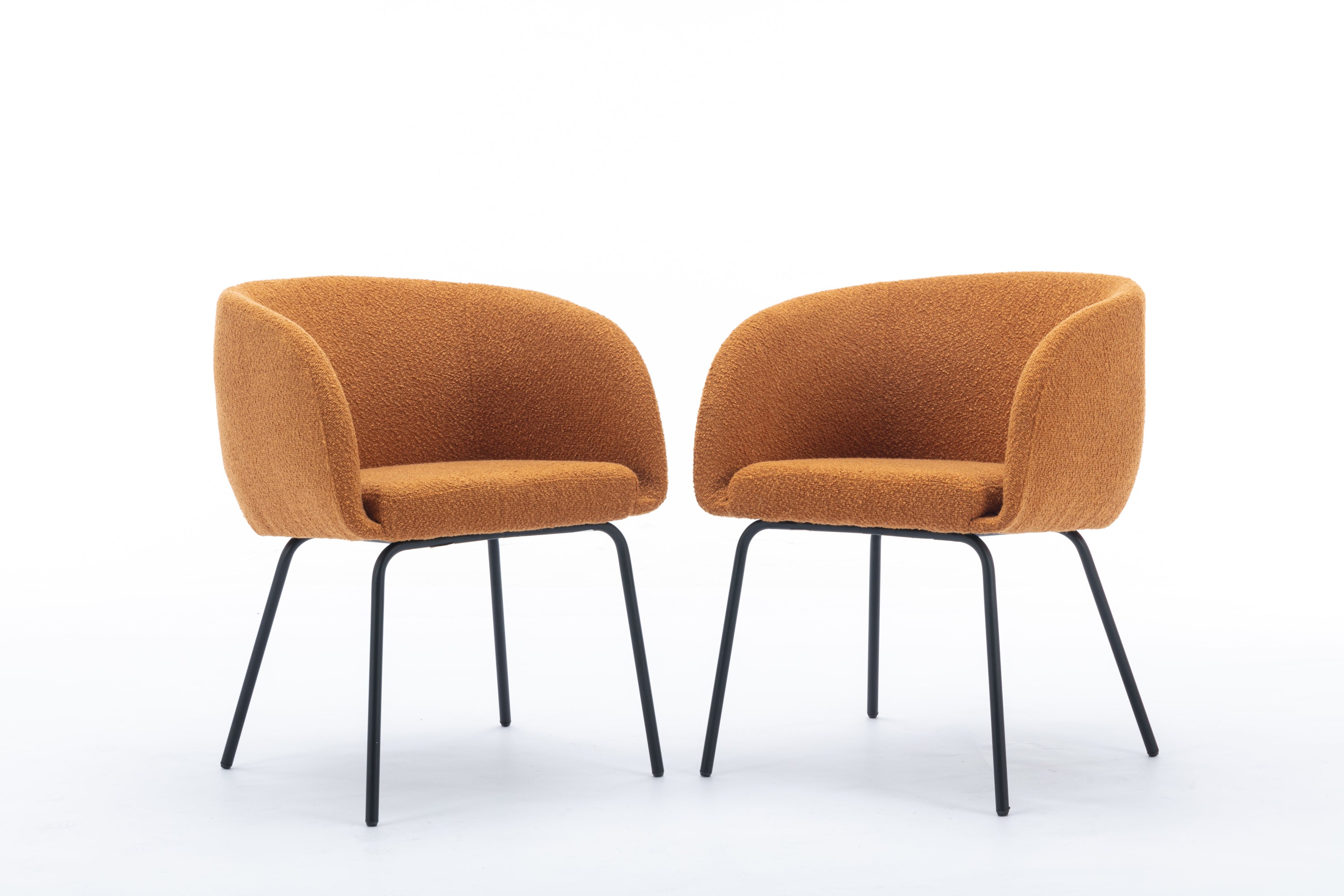 Boucle Fabric Dining Chairs with Black Metal Legs - Set of 2, Ginger - Modern Kitchen & Dining Room Accent Chairs for Home Decor