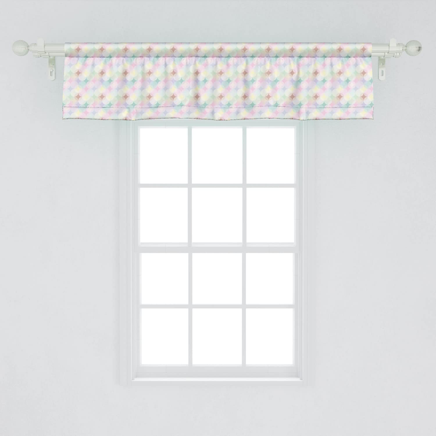 Ambesonne Geometric Circle Window Valance Set of 2 - Soft Abstract Star Design Rod Pocket Curtains for Kitchen & Bedroom - 54