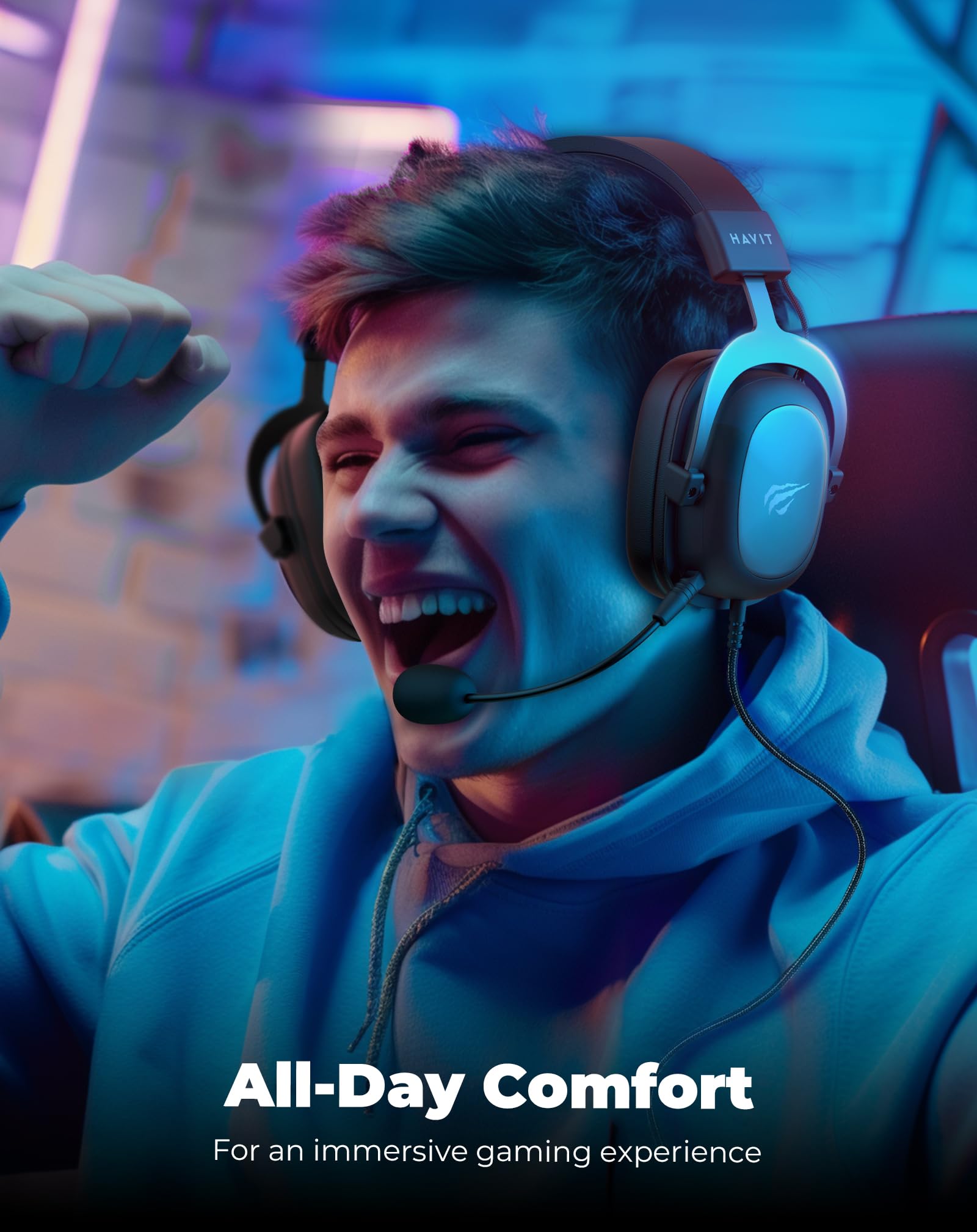 Havit H2002D Gaming Headset with 50MM Drivers & Mic - Noise Cancelling Over-Ear Headphones for PS5, PS4, PC - Durable Aluminum Frame - Perfect Valentine's Gift for Gamers & Men (Great for FPS, Racing & Online Gaming)