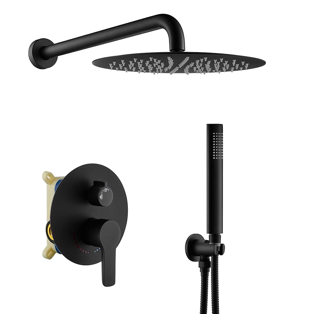 Premium Matte Black Shower System - 8 Inch Rainfall Shower Head & Handheld Sprayer - Complete Wall Mounted Bathroom Faucet Set - Perfect for Modern Bathrooms & Spa-Like Showers