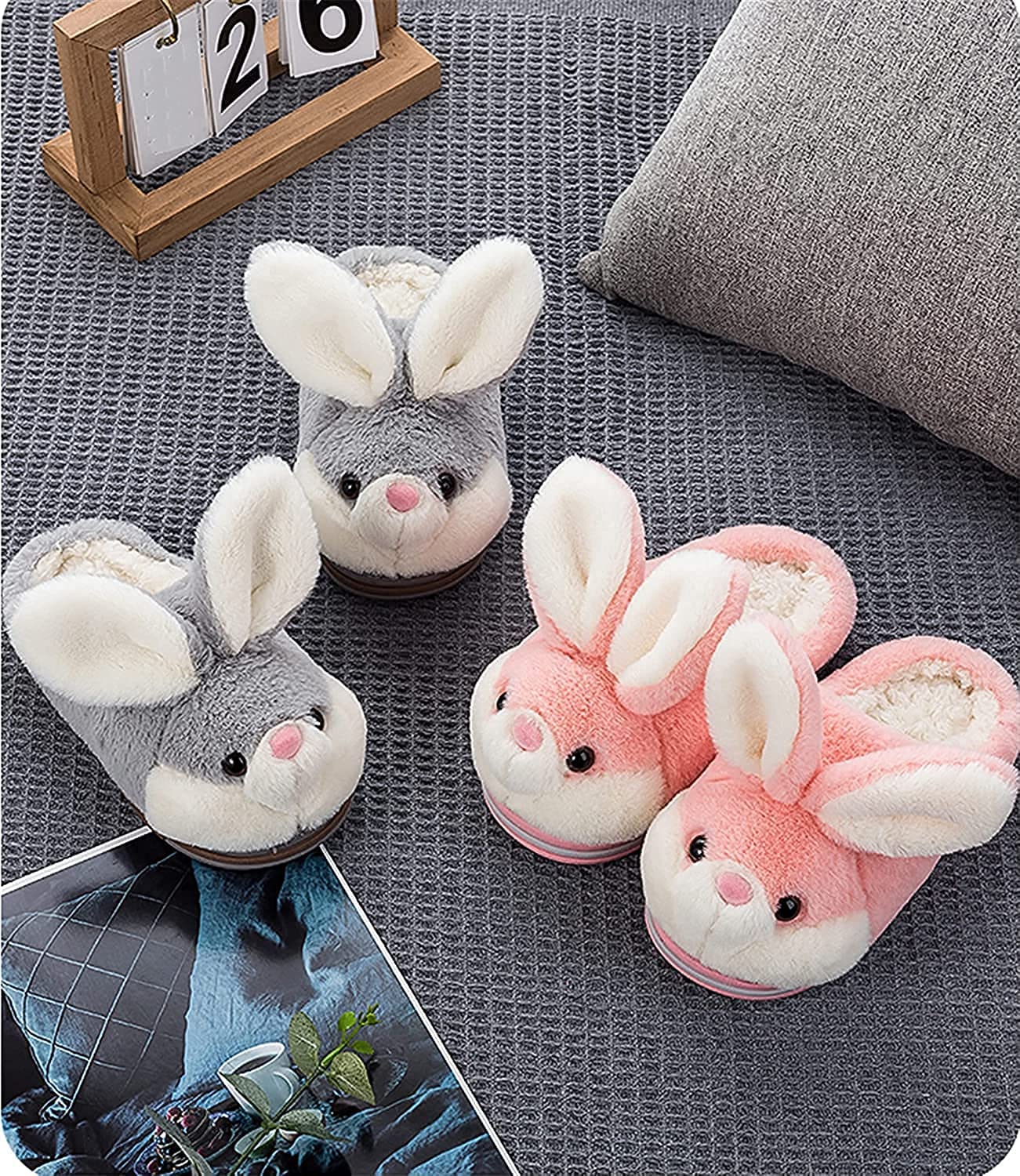 Cozy Fuzzy Bunny Slippers for Women & Girls - Warm Plush Animal House Shoes for Winter - Soft Pink Indoor/Outdoor Slippers - Perfect for Home, Lounge & Gift Giving