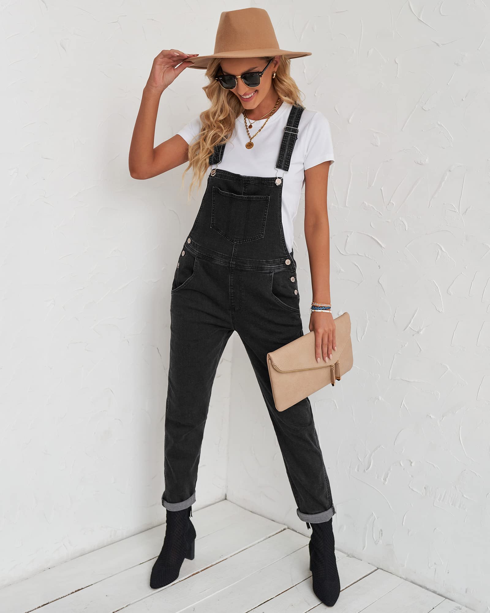 GRAPENT Women's Loose Fit Stretch Denim Overalls - Comfortable Jean Bib Jumpsuit with Pockets | Perfect for Casual Wear, Work, and Outdoor Activities