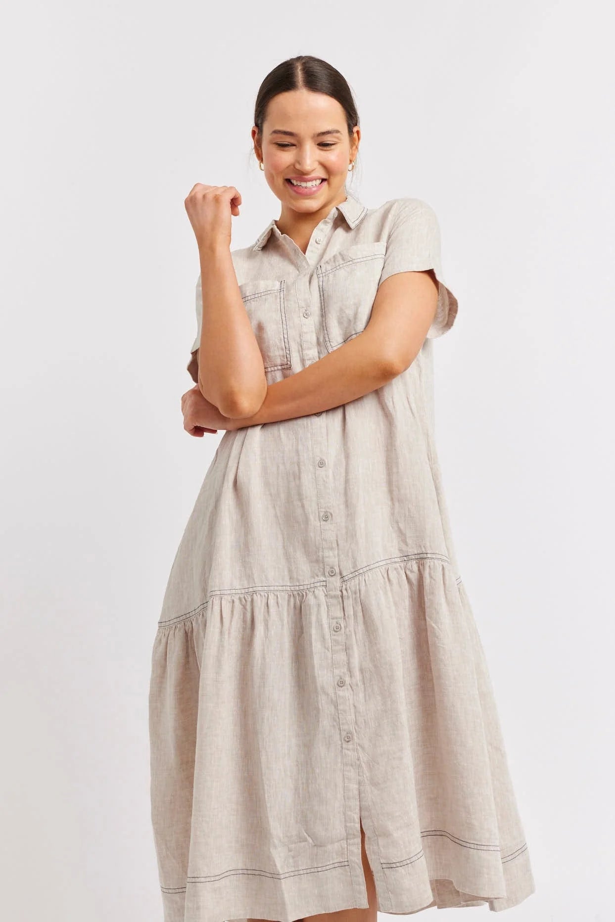 DORA Linen Dress for Women - String & Navy Blue - Summer Casual Dress for Beach, Travel, and Everyday Wear
