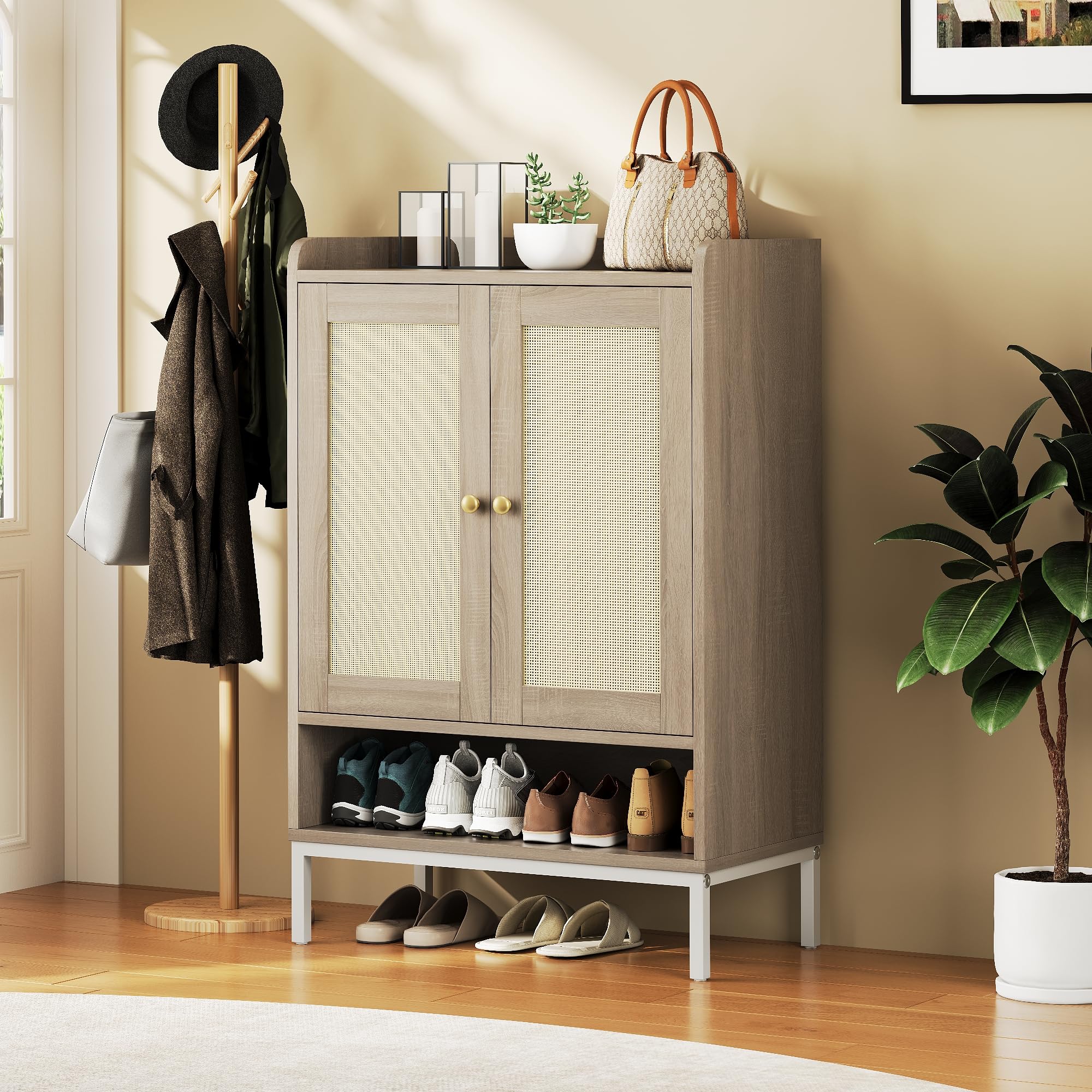 5-Tier Rattan Shoe Cabinet with Adjustable Shelves - Entryway Storage Organizer for 20 Pairs of Shoes - Perfect for Hallway, Closet & Living Room - Natural Woven Design for Home Décor