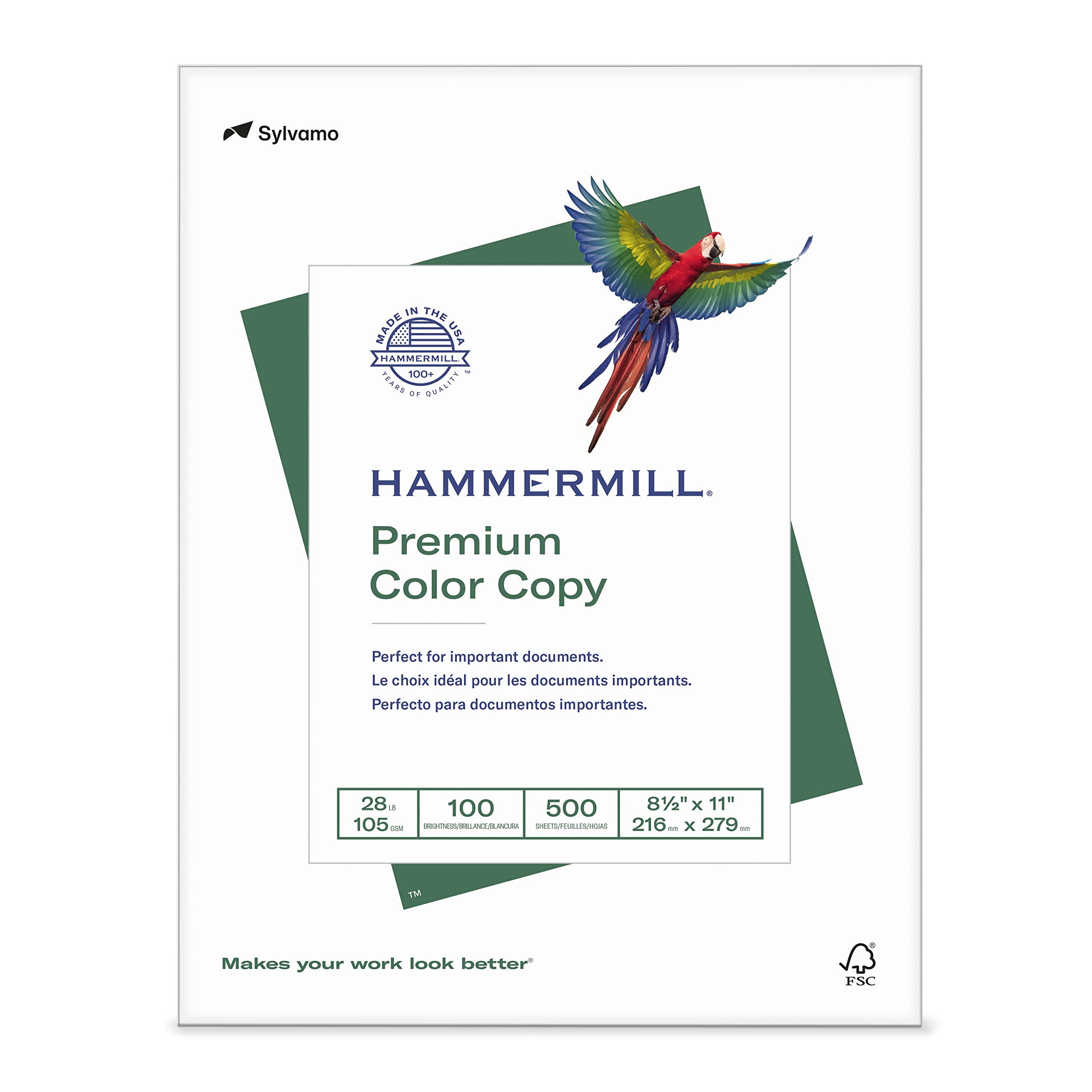 Hammermill Premium 28 lb Color Copy Paper, 8.5 x 11 Inches, 500 Sheets (1 Ream) - 100 Bright, Made in USA - Ideal for Office Printing, School Projects & Professional Documents