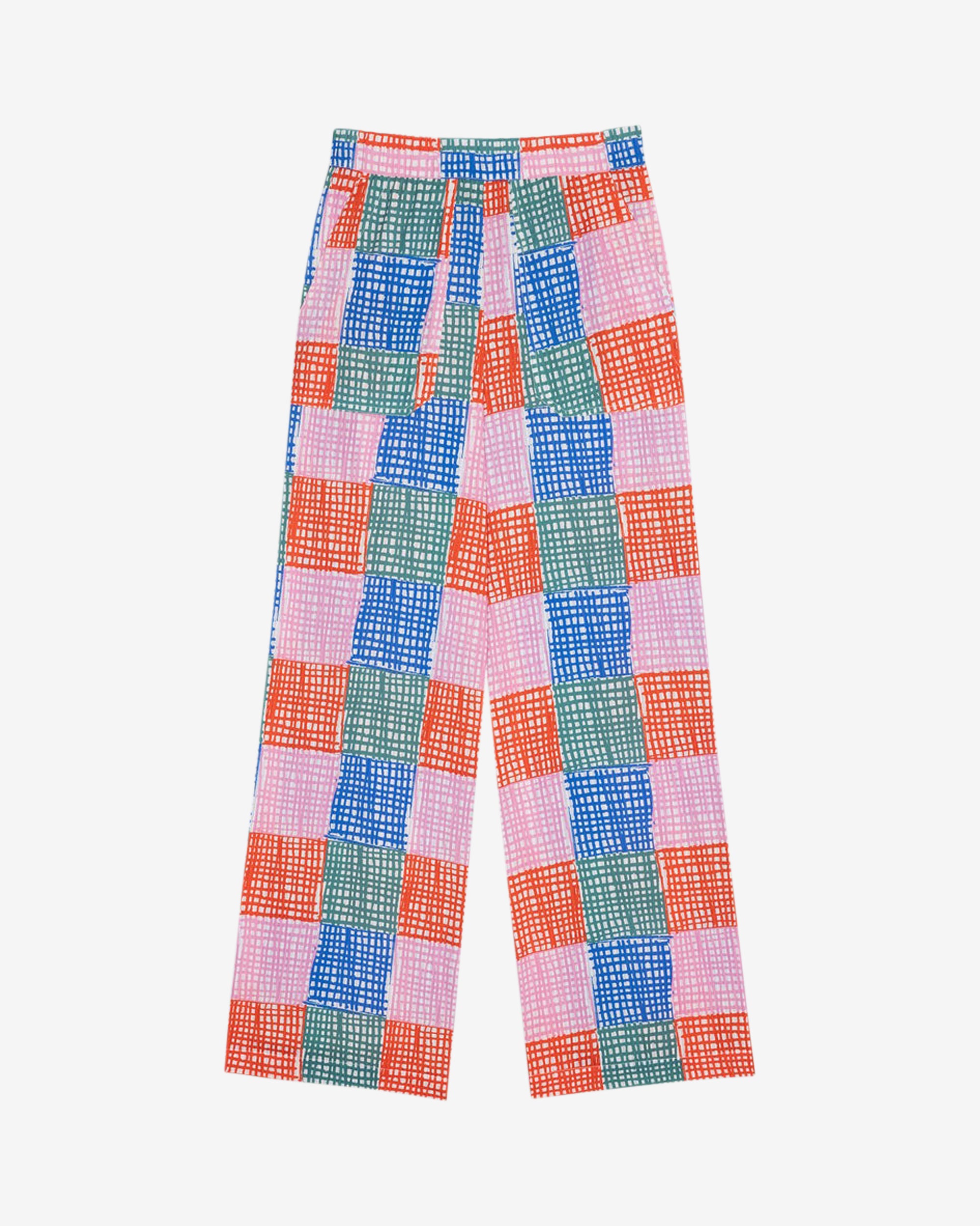 Lowie Grid Check Straight Leg Trousers for Women - Classic Plaid Pants for Office, Casual & Travel Outfits