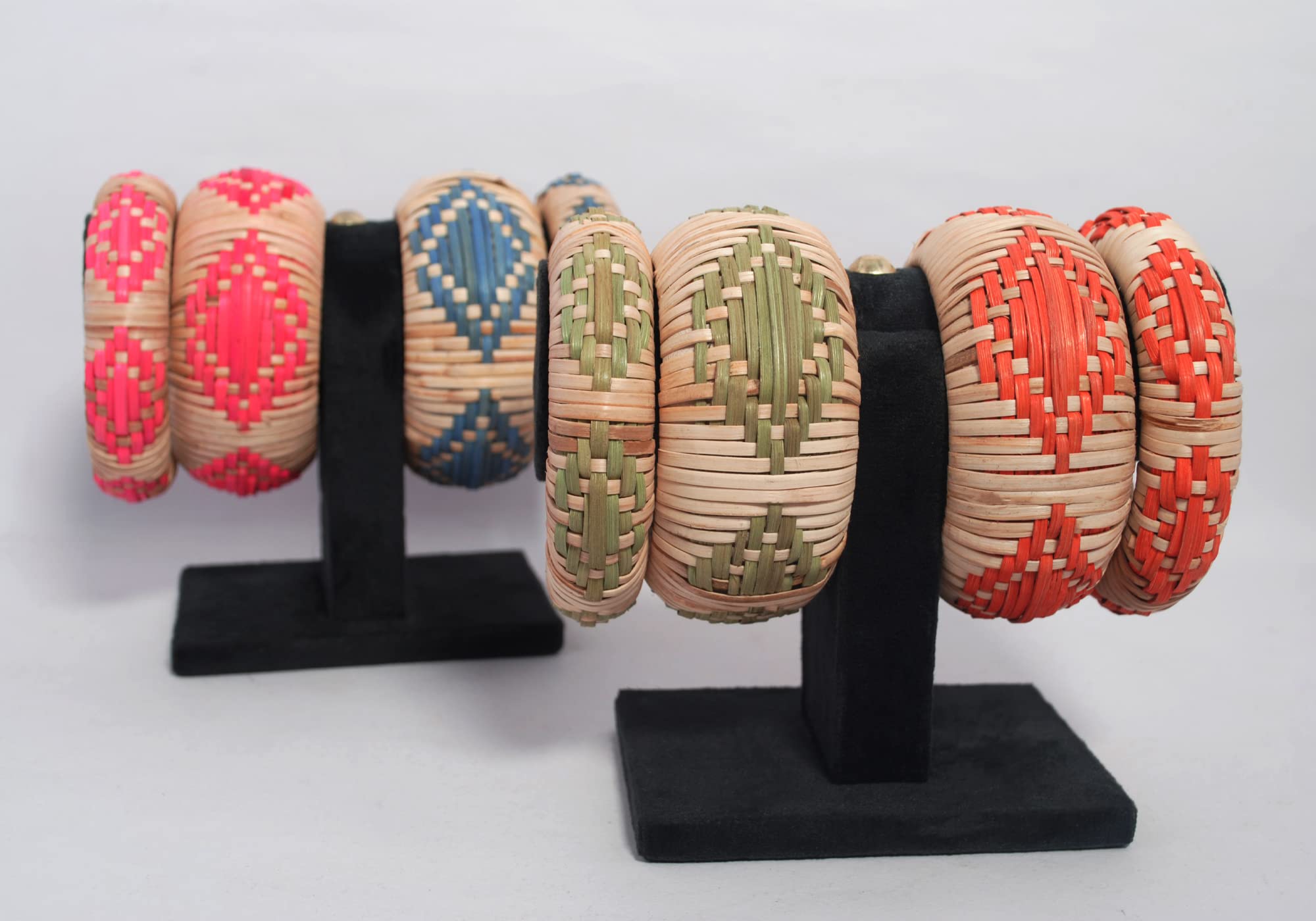 Handmade Rhombus Design Cane Rattan Bangle Bracelet Set of 2 - Pure Hands Veracious Urbane Collection (Medium Size) | Boho Chic Accessories for Women, Festival Jewelry, Summer Fashion Bracelets