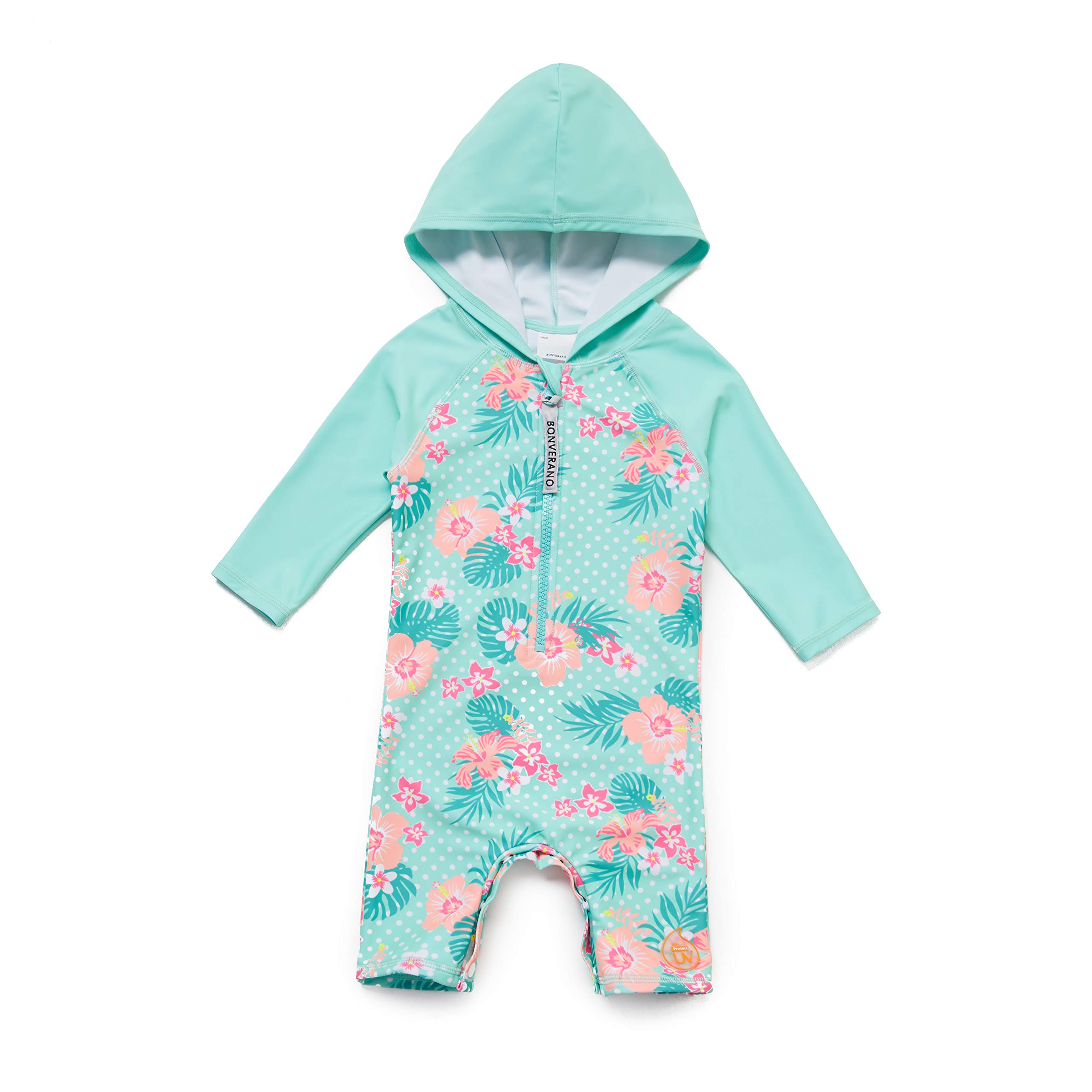 ADAVERANO Baby Girls UPF 50+ Hooded Sunsuit & Swimsuit - One Piece Zipper Romper for Beach, Pool & Outdoor Play