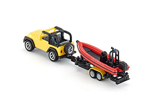 Siku 1658 Jeep with Boat - Yellow/Red Metal/Plastic Toy for Water Play