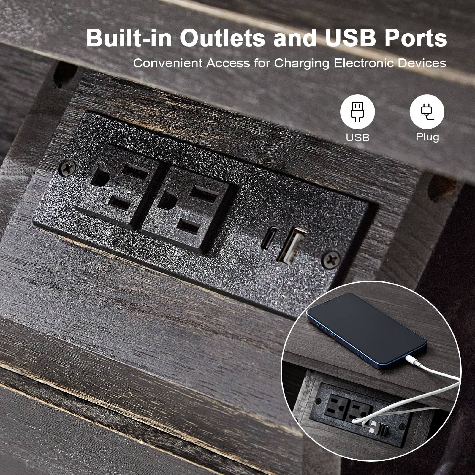 Emilio 3-Drawer Solid Wood Nightstand with USB Charging Port - Modern Bedside Table for Bedroom, Living Room & Office - Perfect for Charging Devices & Storage