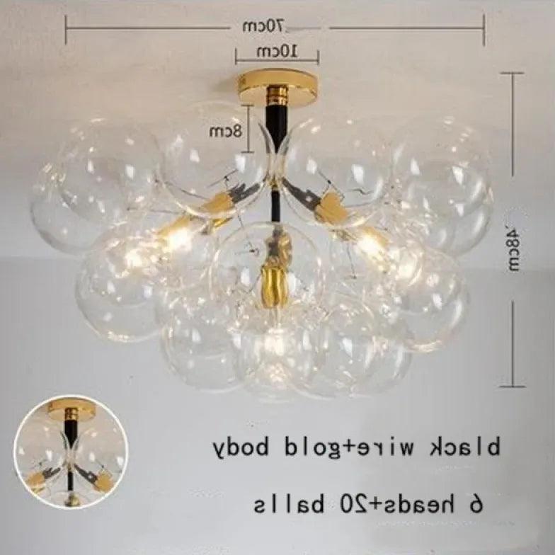 Elegant Transparent Glass Bubble Chandelier - Modern Artistic Lighting Fixture for Dining Room, Living Room & Bedroom Decor