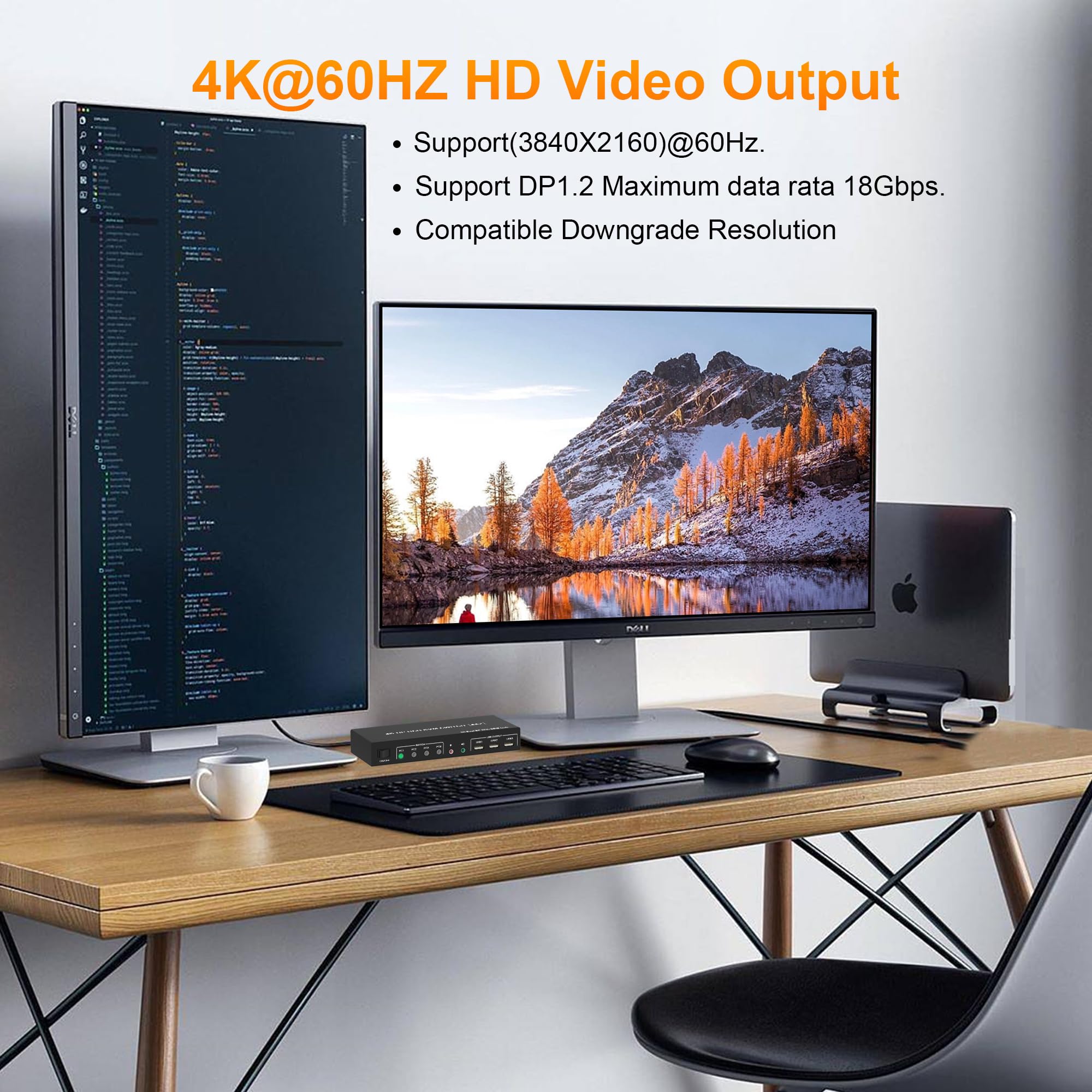 4 Port KVM Switch Dual Monitor DisplayPort 4K 60Hz - Control 4 Computers with 2 Monitors, 3 USB 2.0 Ports & Audio/Mic Support - Ideal for Home Office, Gaming & Multi-PC Workstations