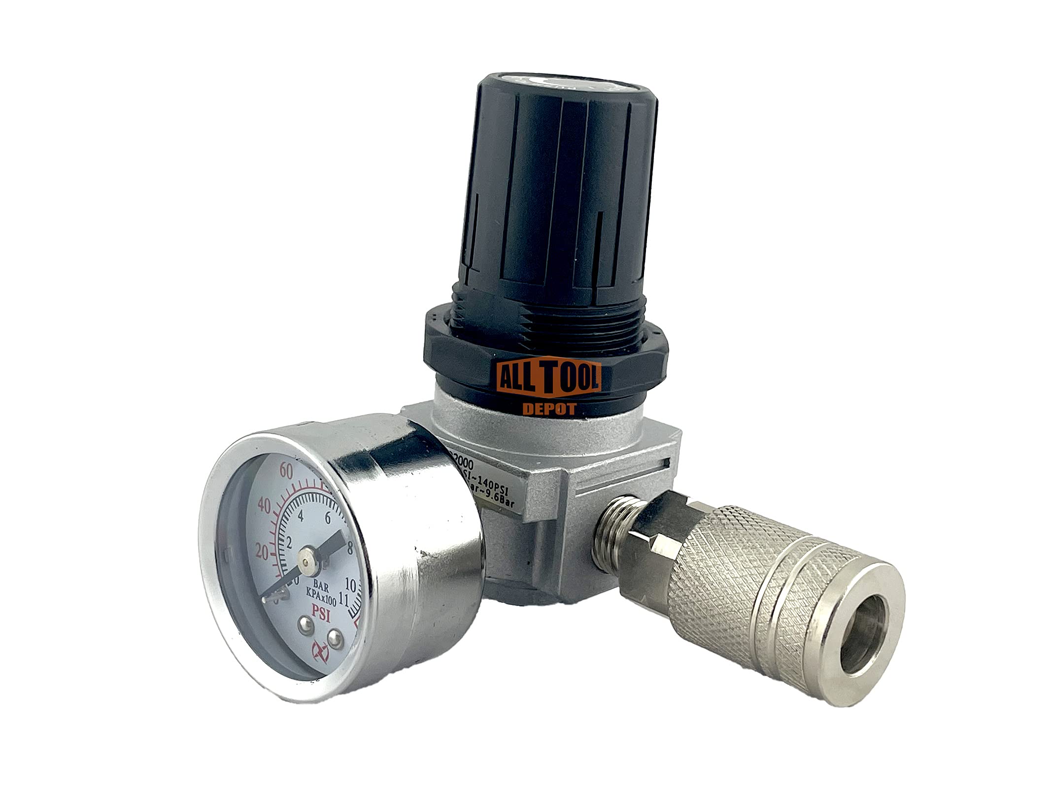 Craftsman Air Compressor Regulator 4-Port with Gauge - Devilbiss M-Style Industrial Quick Coupler Kit for Pneumatic Tools & Tire Inflation