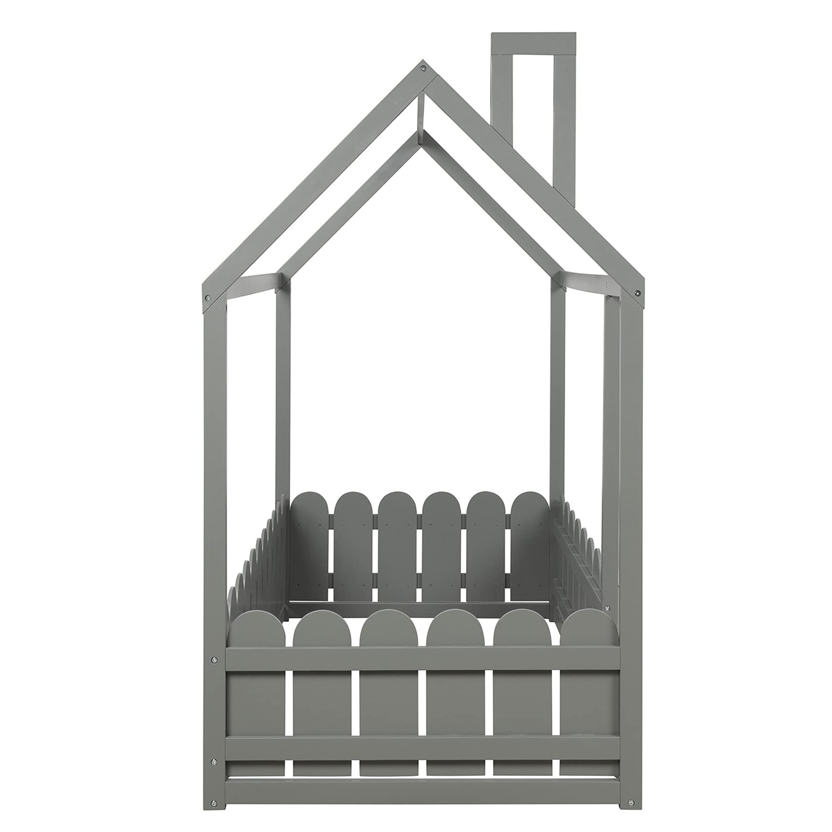 Harper & Bright Designs Twin Wooden House Bed with Safety Fence - Sturdy Cabin Bed Frame for Kids, Teens, Boys & Girls in Gray - Perfect for Bedroom Decor, Playroom & Sleepovers