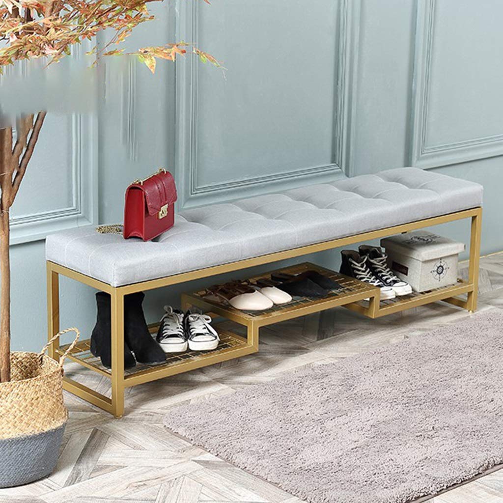 Nordic Shoe Cabinet Bench with Cushioned Door - 100x20x45cm Gray Storage Stool for Bedroom Entryway & Hallway Organization
