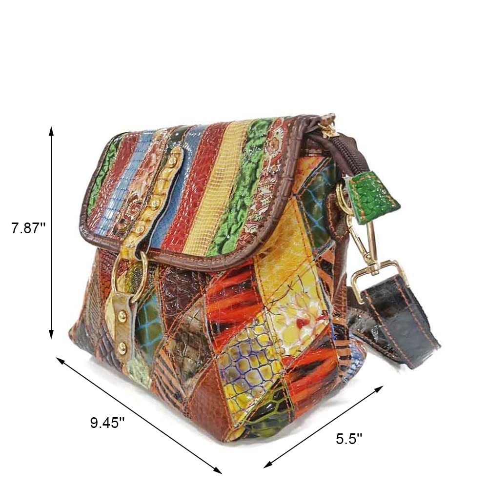Stylish Women's 3D Color Block Crossbody Bag - Genuine Leather Snake Print Shoulder Purse with Shiny Finish | Perfect for Work, Travel & Evening Outings