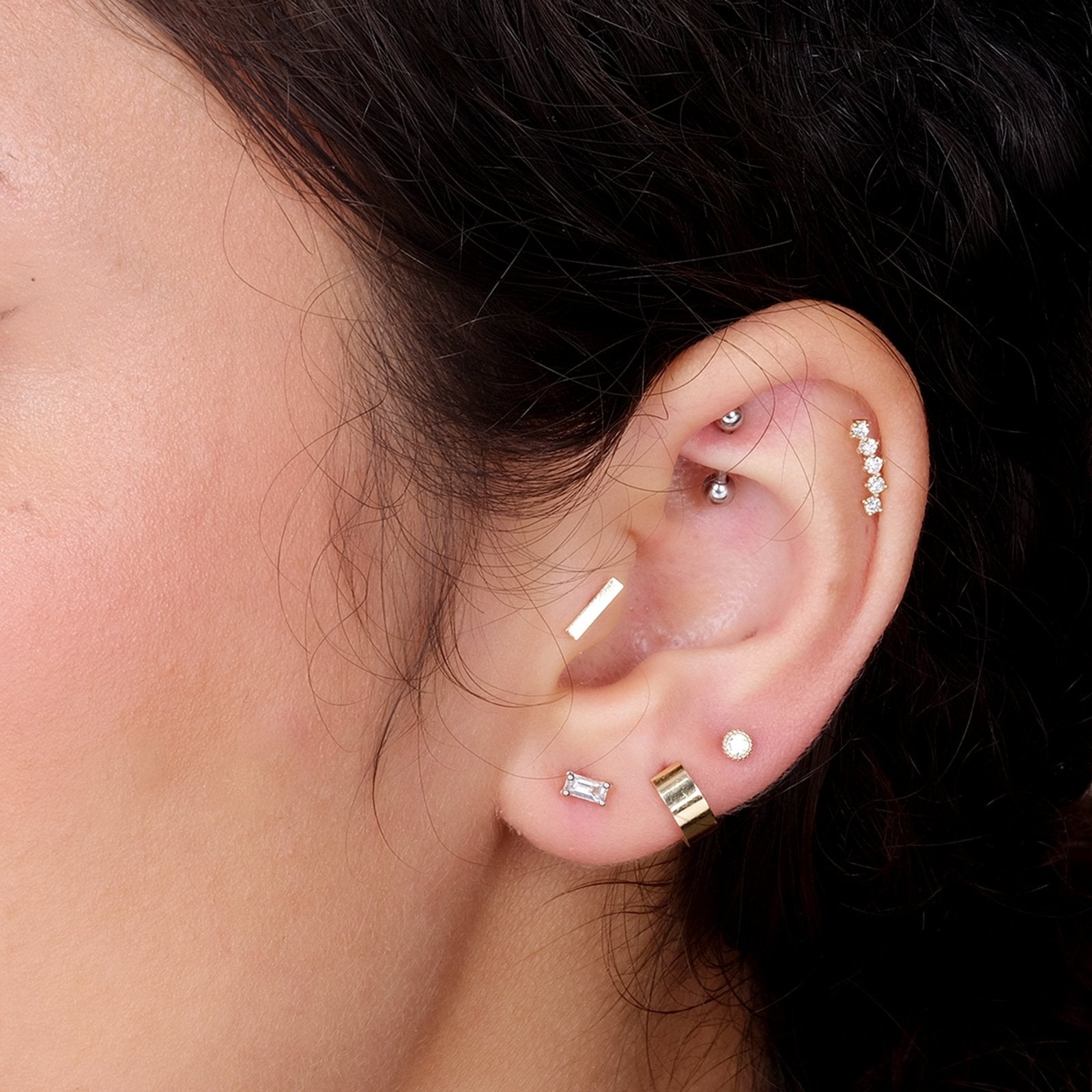 14K White Gold Diamond Constellation Ear Climber Flat Back Stud Earrings - Elegant Celestial Jewelry for Women, Perfect for Parties, Weddings & Special Occasions