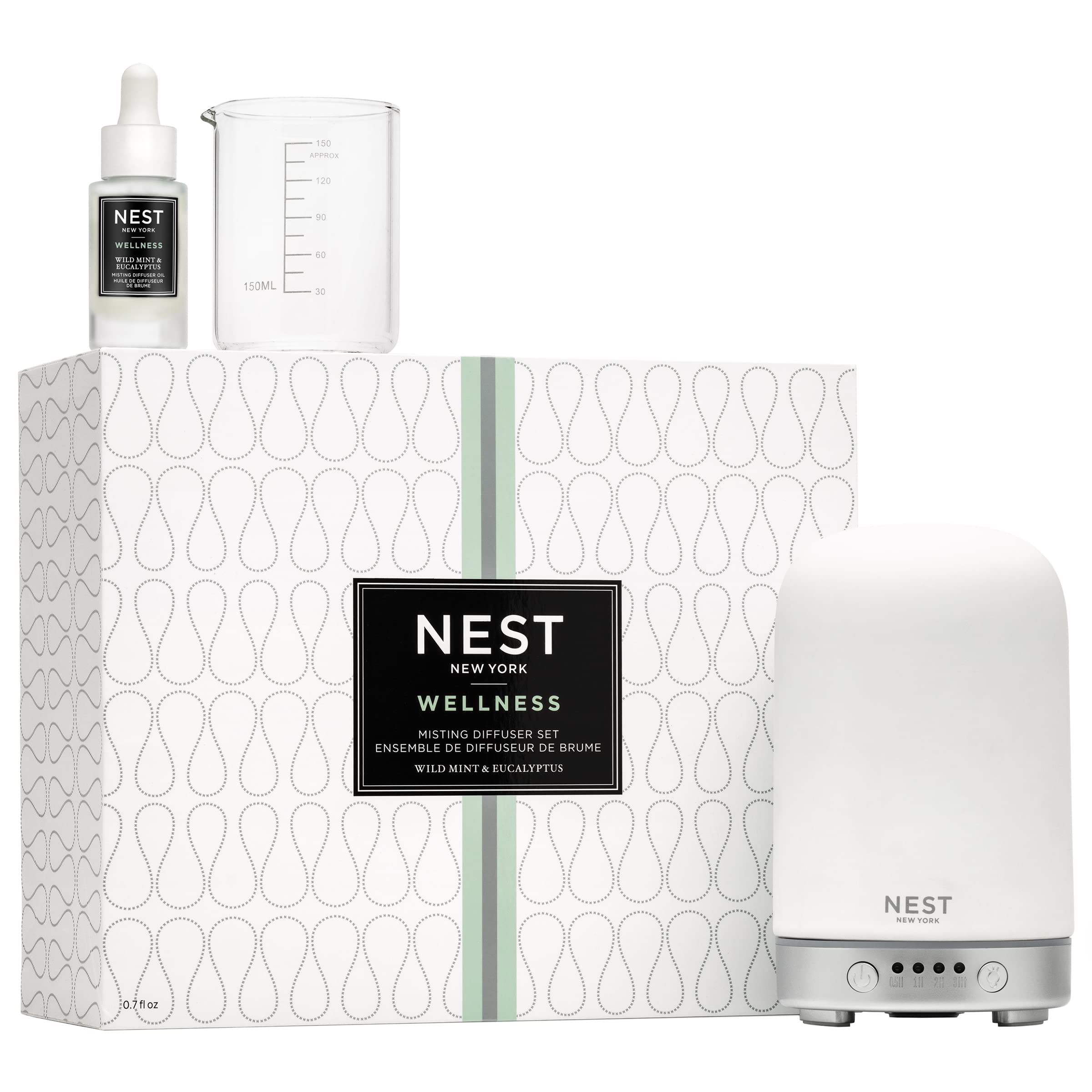 NEST New York Essential Oil Diffuser Set with Wild Mint & Eucalyptus - Aromatherapy for Home, Office & Spa Relaxation