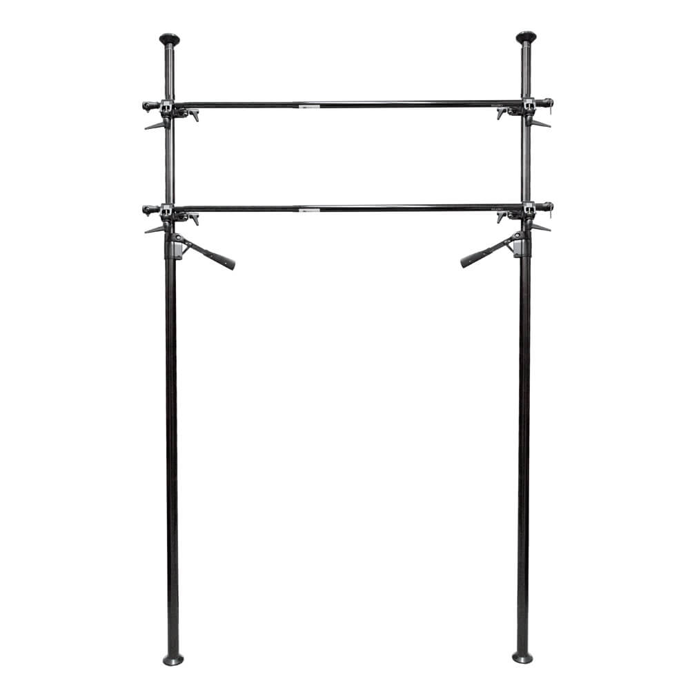 Autopole with 2x Crossbars & Double Convi Clamp Set - Heavy Duty Support System for Photography Backdrops, Trade Show Displays & Studio Lighting