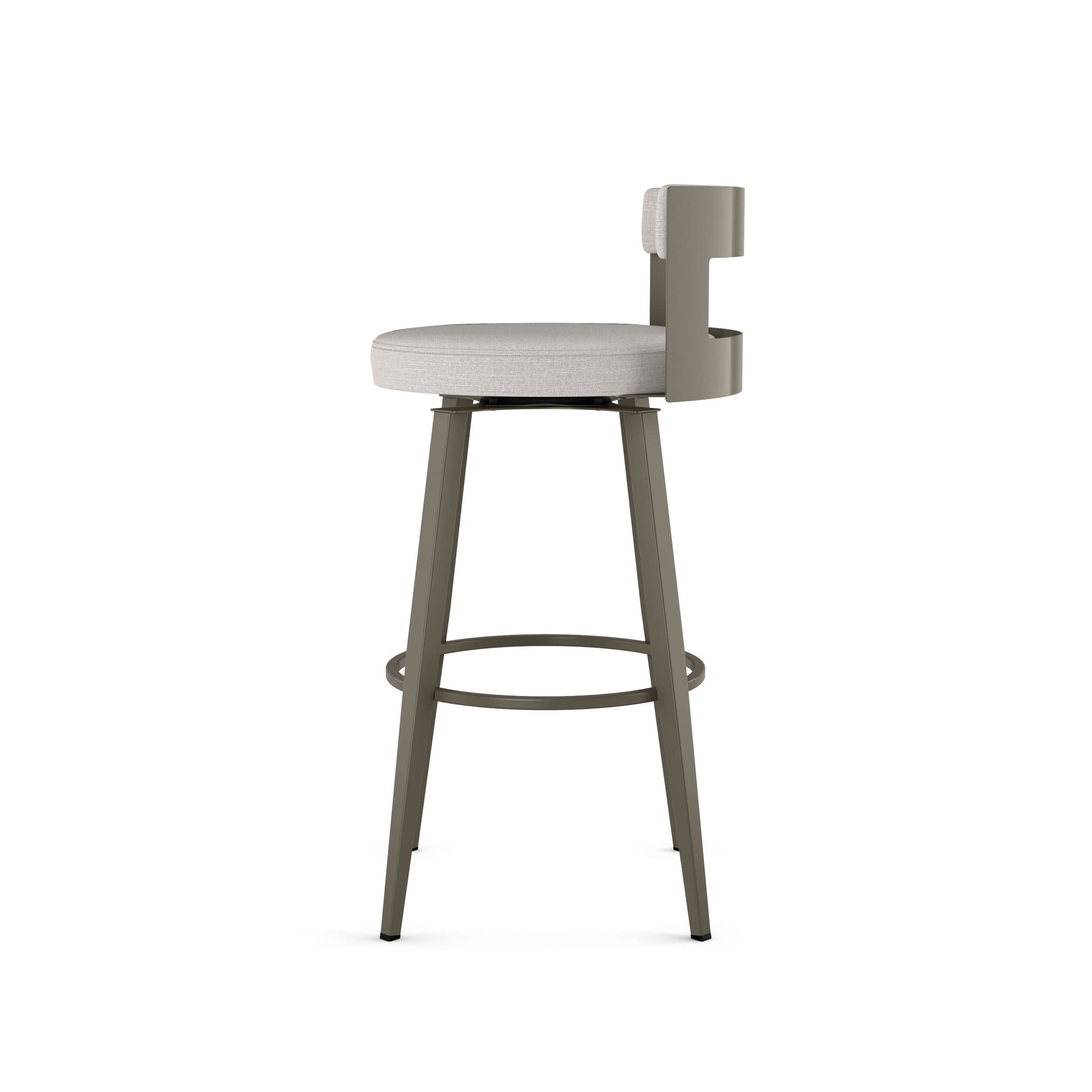 Amisco Paramont 30 Inch Swivel Bar Stool - Light Grey Polyester Fabric with Grey Metal Frame - Perfect for Kitchen Islands, Home Bars, and Breakfast Nooks