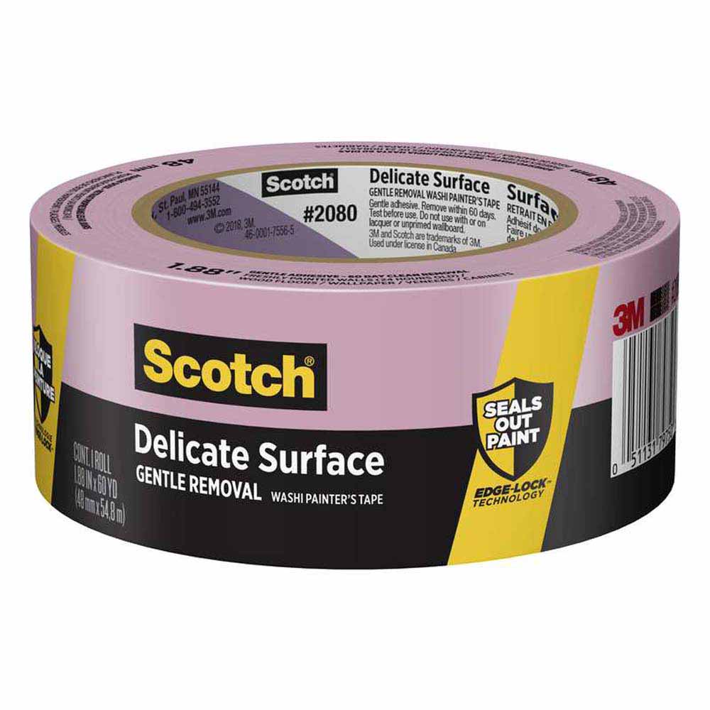 3M Scotch Delicate Surface Painter's Tape 2080 48EC - 1.88 in x 60 yd (48mm x 54.8m) - Low-Residue Adhesive for Walls, Wood & Glass - Perfect for Home Painting Projects & DIY Crafts