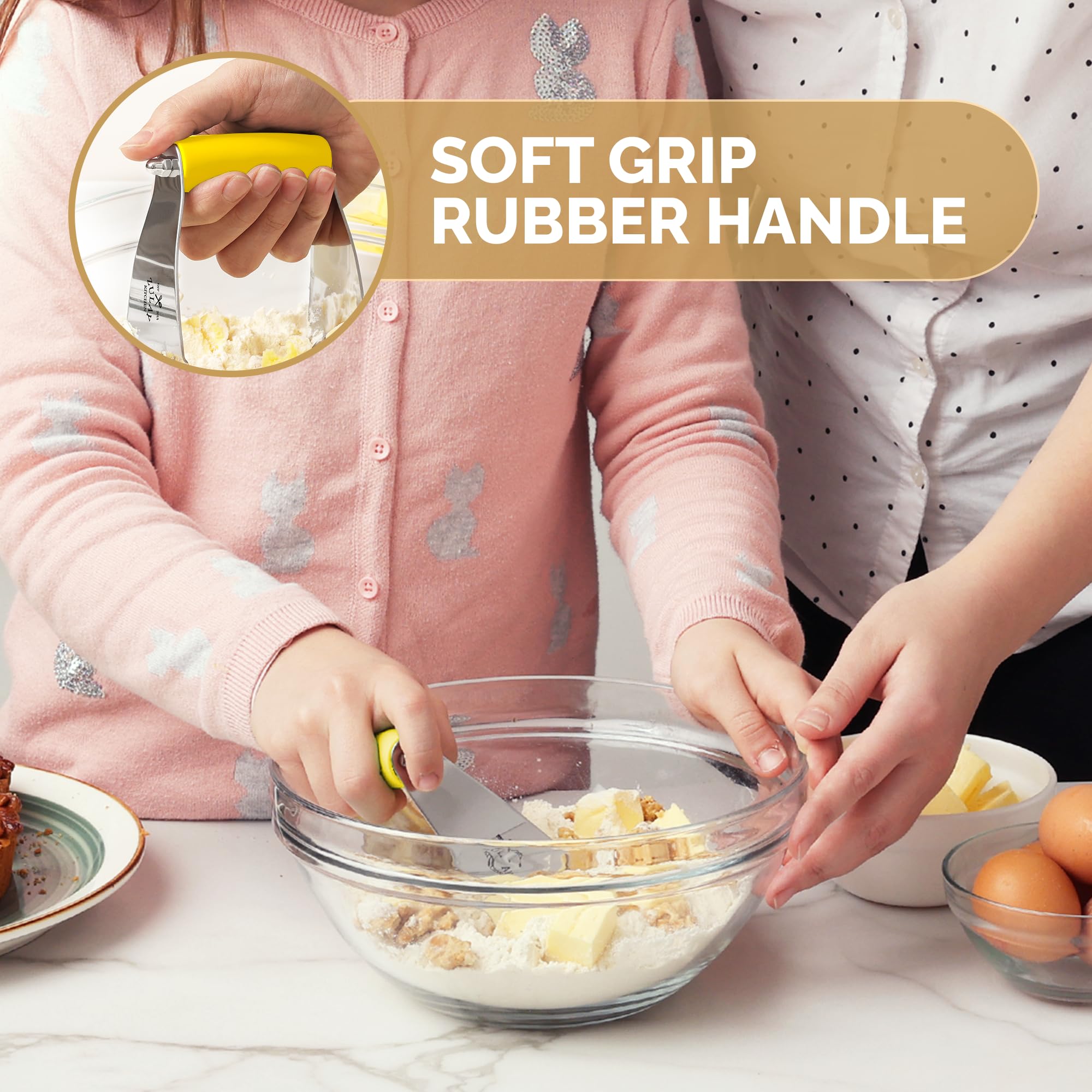 Zulay Kitchen Stainless Steel Dough Blender - Heavy Duty Pastry Cutter with 5 Blades, Butter Cutter for Baking Pies, Cookies, Biscuits & Pastries - Perfect for Home Bakers & Professional Chefs (Yellow)