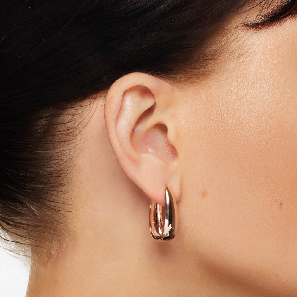 Rose Gold Elongated Dome Hoop Earrings for Women - Elegant Dangle Earrings for Parties, Weddings & Everyday Wear