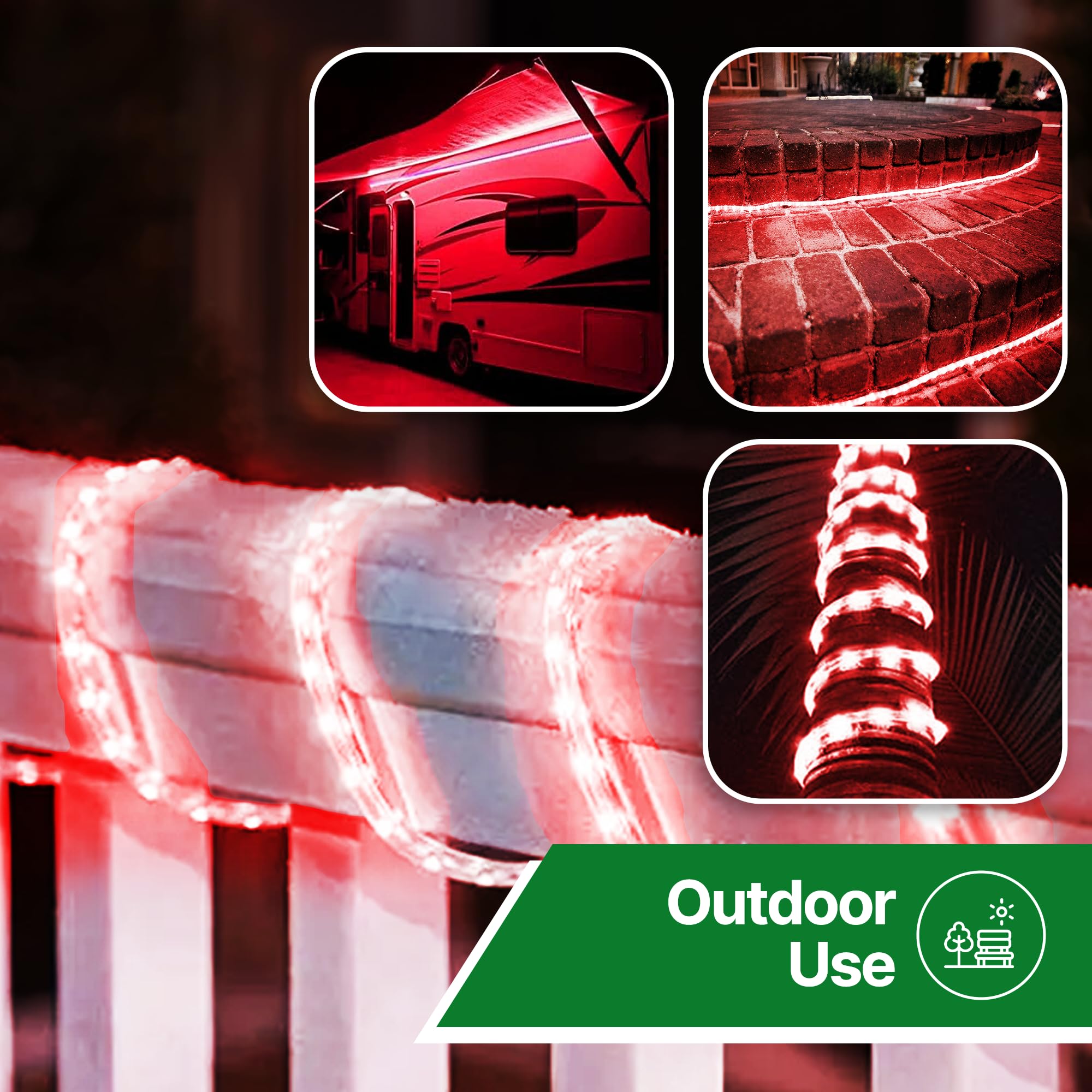 Tupkee 24ft Red LED Rope Lights - 144 Ultra-Bright LEDs, 10mm Diameter Waterproof Indoor/Outdoor Decorative Lighting (2 Pack) - Perfect for Christmas, Parties, Patio, Garden & Home Decor