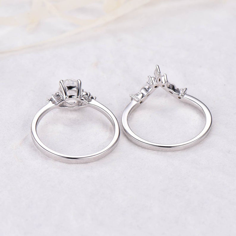 14K White Gold Moss Agate and Diamond Wedding Ring Set for Women - Elegant Bridal Jewelry for Engagement, Anniversary & Special Occasions