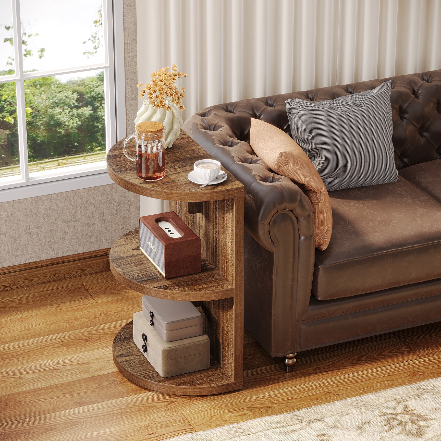3 Tier Half Round End Table - Semi Circular Side Table for Living Room, Bedroom, or Office - Stylish and Space-Saving Accent Table for Small Spaces