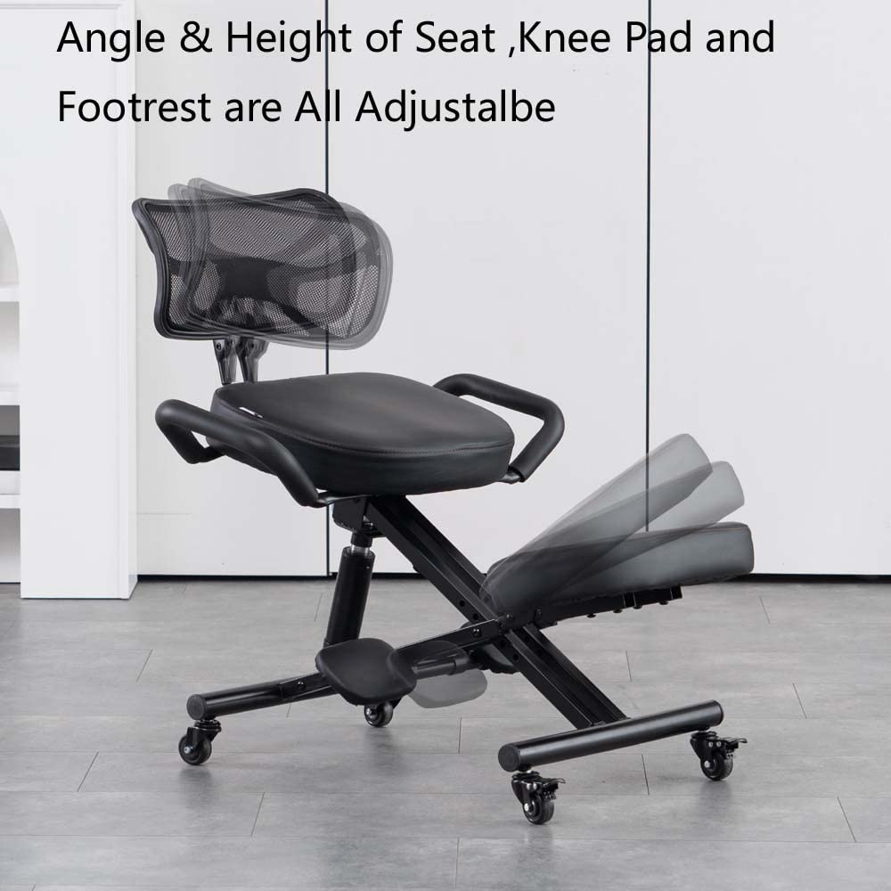 Ergonomic Kneeling Chair with Back Support & Wheels - Adjustable Posture Balance Chair for Office & Home Use - Black - Perfect for Back Pain Relief & Improved Sitting Posture