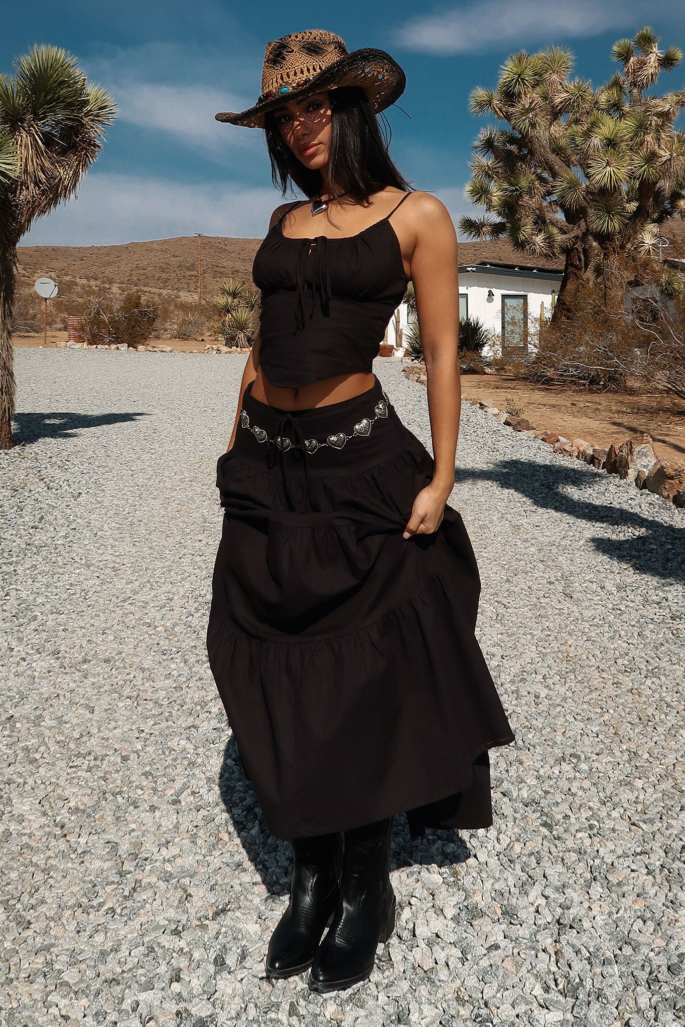 Barbados Maxi Skirt for Women - Flowy Black Long Skirt with Side Slit | Perfect for Beach, Vacation & Summer Outfits