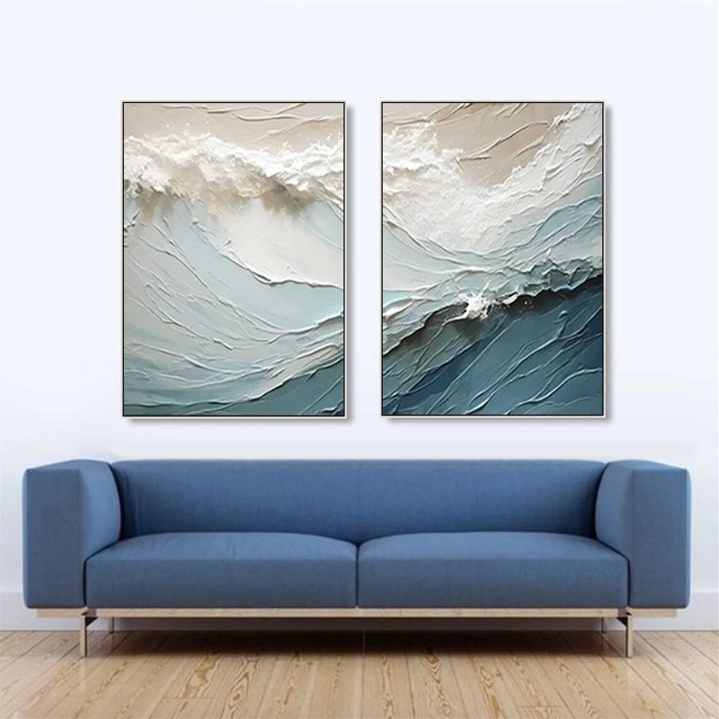 Ocean and Sky Wall Art Set of 2 - Handmade Canvas Paintings for Home Decor - Perfect for Living Room, Bedroom & Office