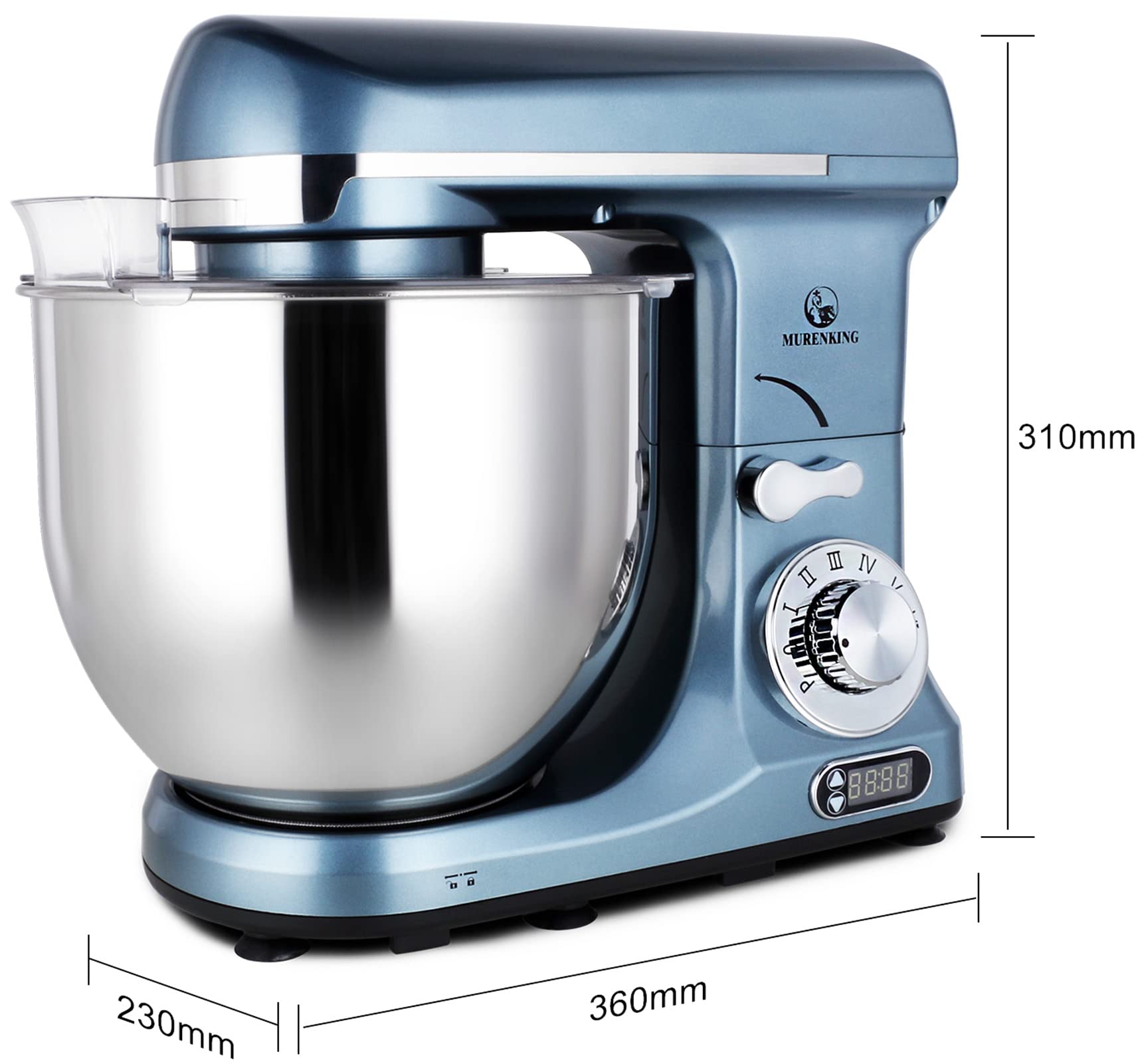 Professional 6-Qt Stand Mixer with Timer - 500W 6-Speed Tilt-Head Electric Kitchen Mixer (Silver Blue) - Perfect for Baking Cakes, Cookies, Bread & Dough Kneading